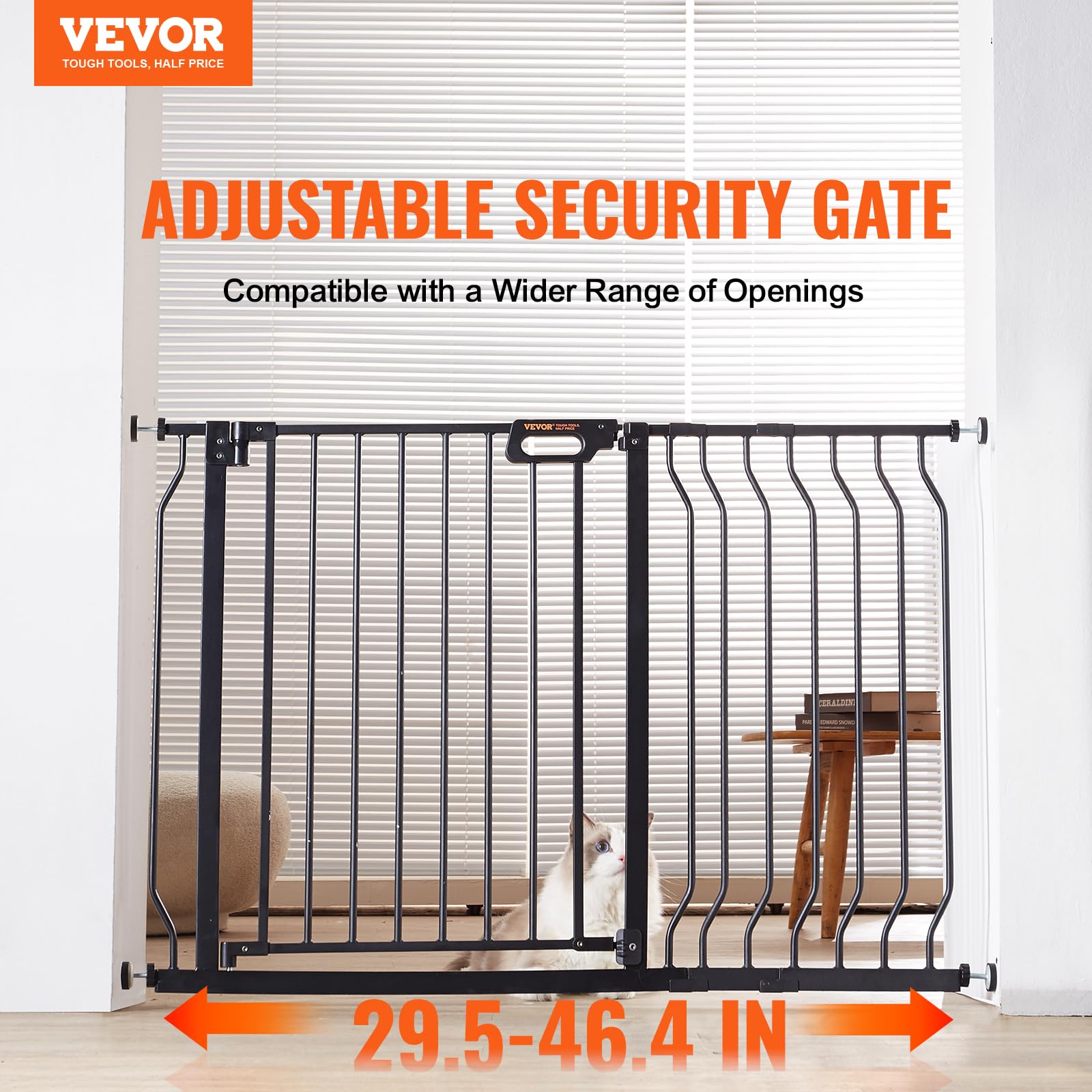 VEVOR 29.5-46.4 Extra Wide Safety Gate for Stairs, Auto Close Dog Gate for The House, Easy Install Pressure Mounted Pet Gates fo