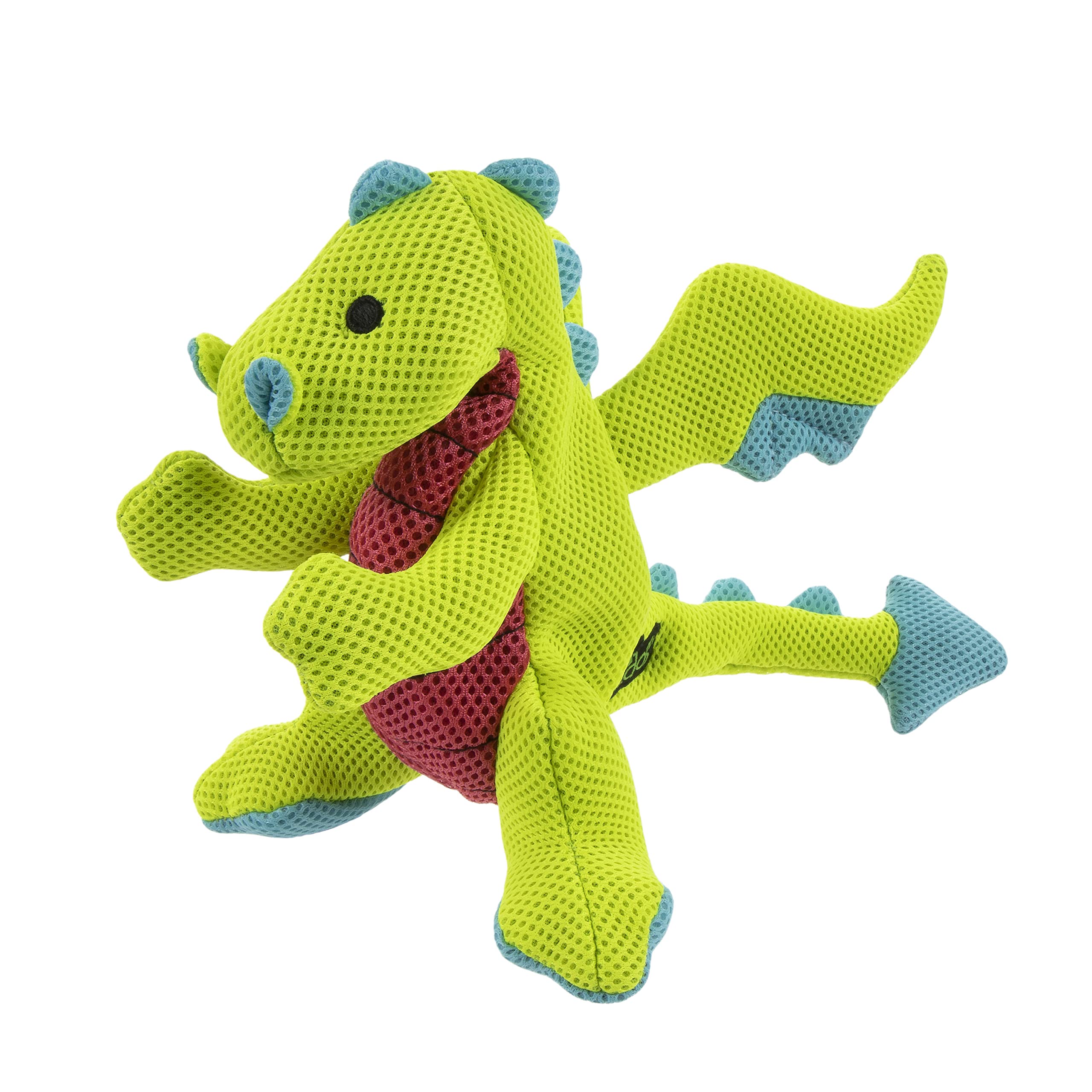 Godog Mesh Dragons Squeaky Plush Dog Toy, Double Chew Guard Technology - Green, Small