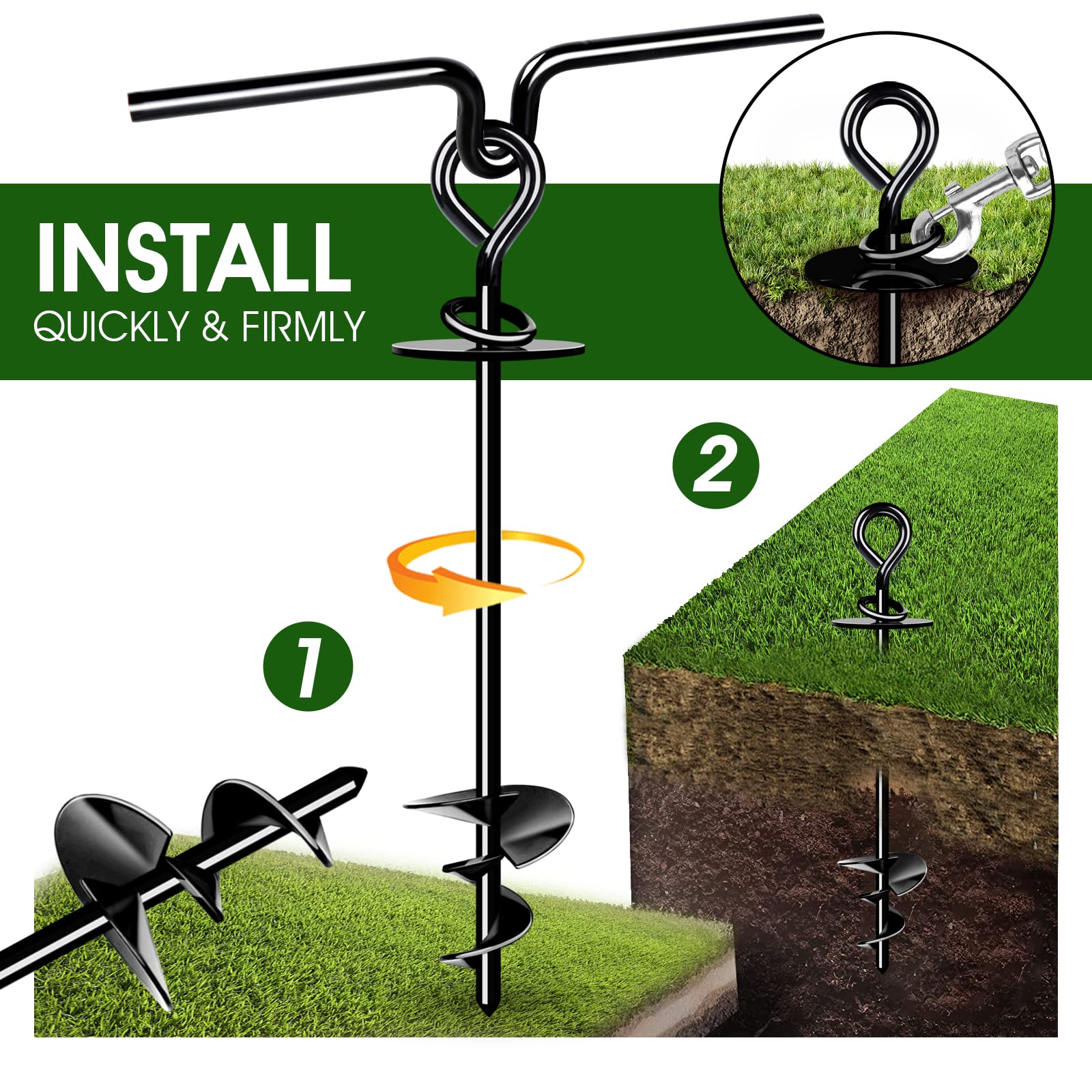 Dog Tie Out Stake For Large Dogs Up To 220 Lbs, Dog Stake Heavy Duty For Outside/Yard/Beach, 360 Rotation No Tangling Dog Anchor