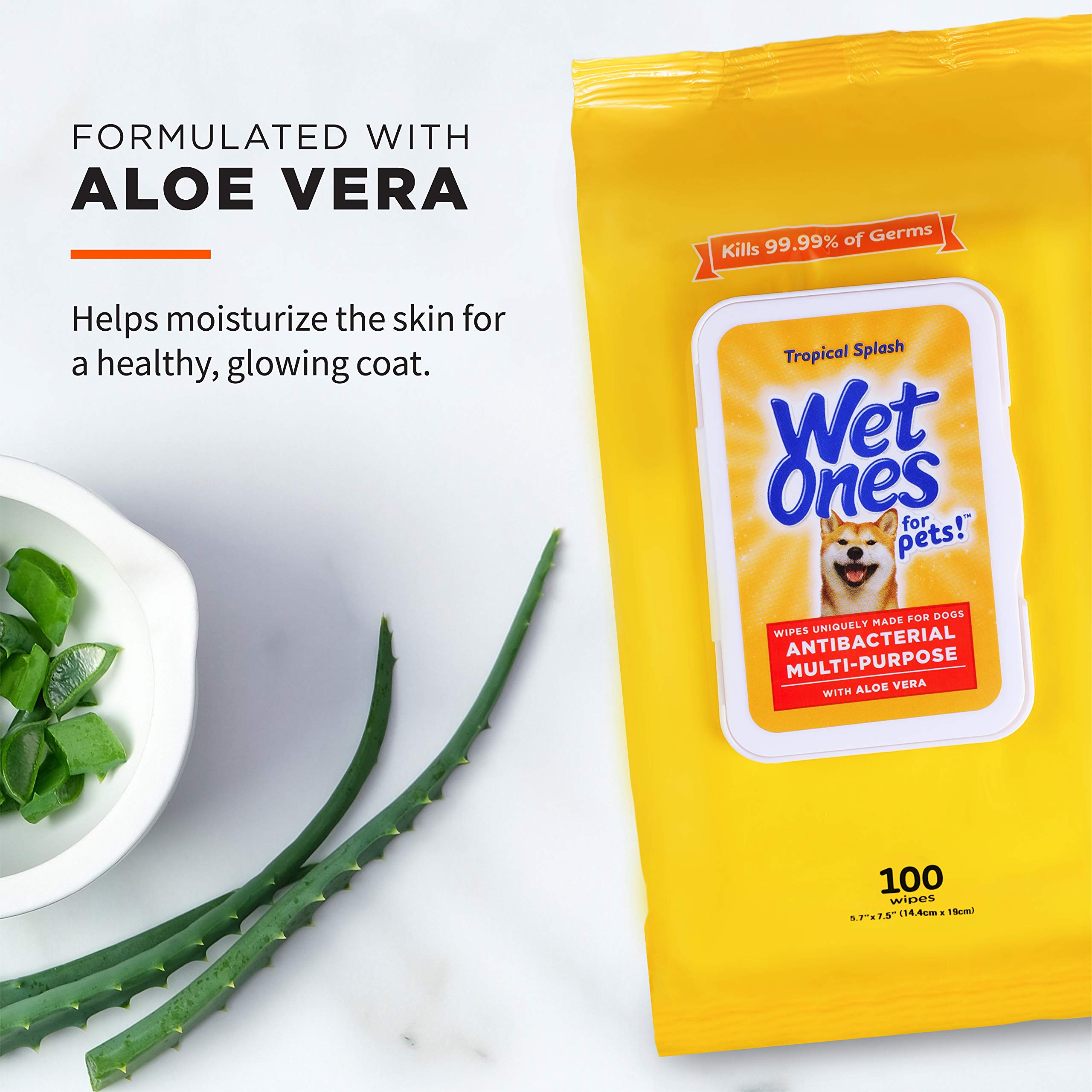 Wet Ones Multi-Purpose Pets Wipes with Aloe Vera for All Dogs - Tropical Splash Wipes for Dog Paws & All Over Use (Pack of 3, 30