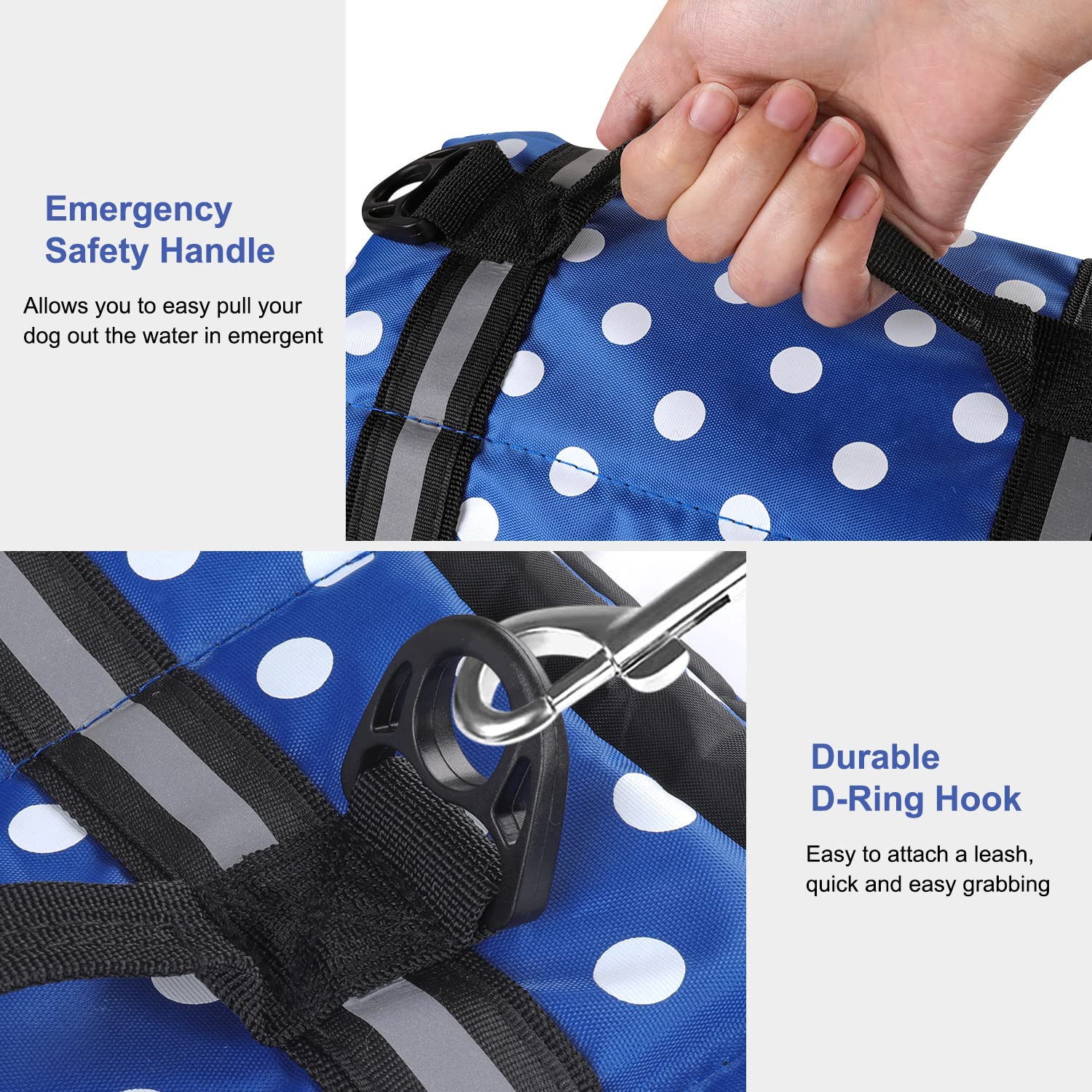 Haocoo Dog Life Jacket Vest Saver Safety Swimsuit Preserver With Reflective Stripes/Adjustable Belt Dogs?Blue Polka Dot,Xs