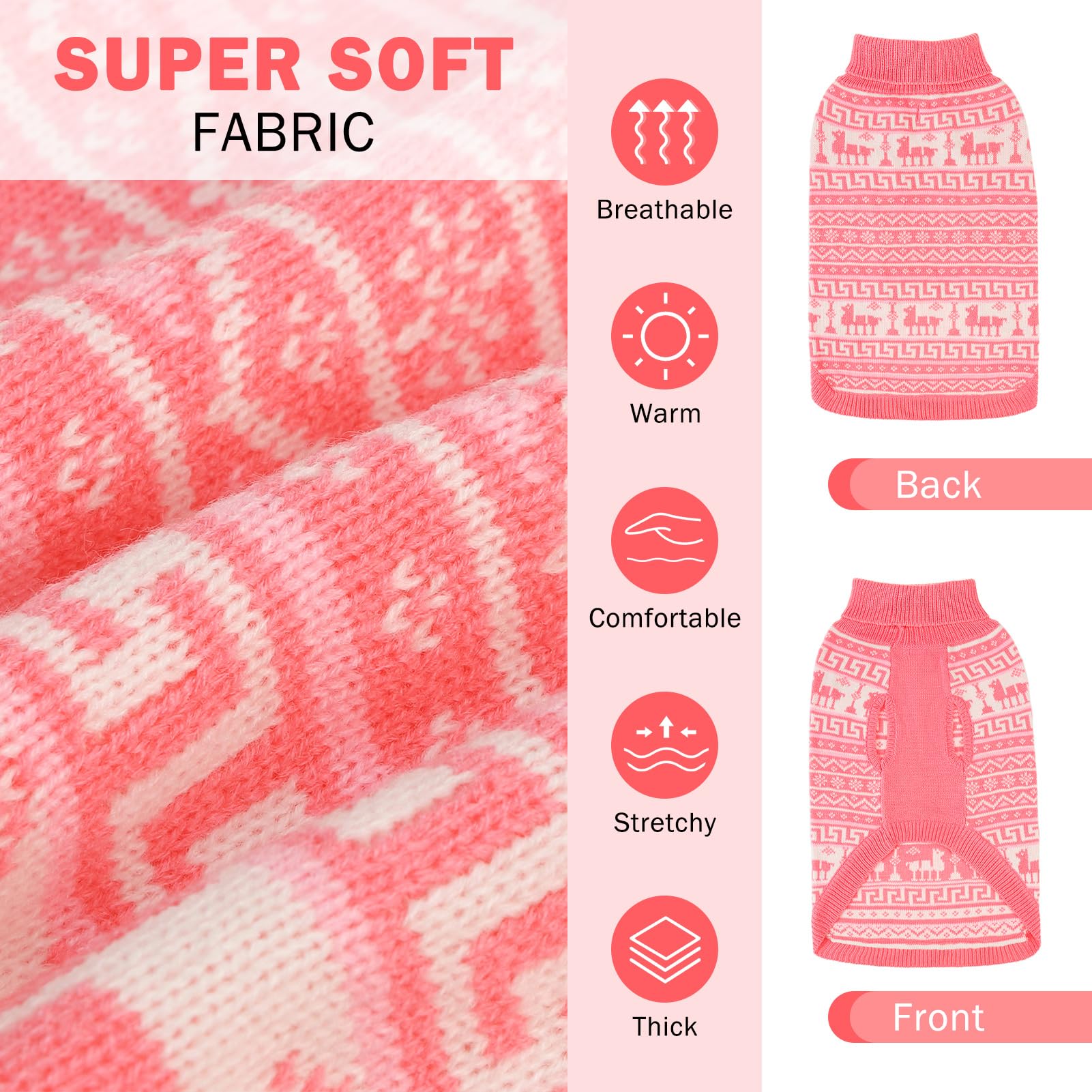 Scenereal Medium Dog Girls-Boys Turtleneck Pullover Winter Dog Clothes, Christmas Outfits, Sweatshirt Knitwear, Pink-Reindeer