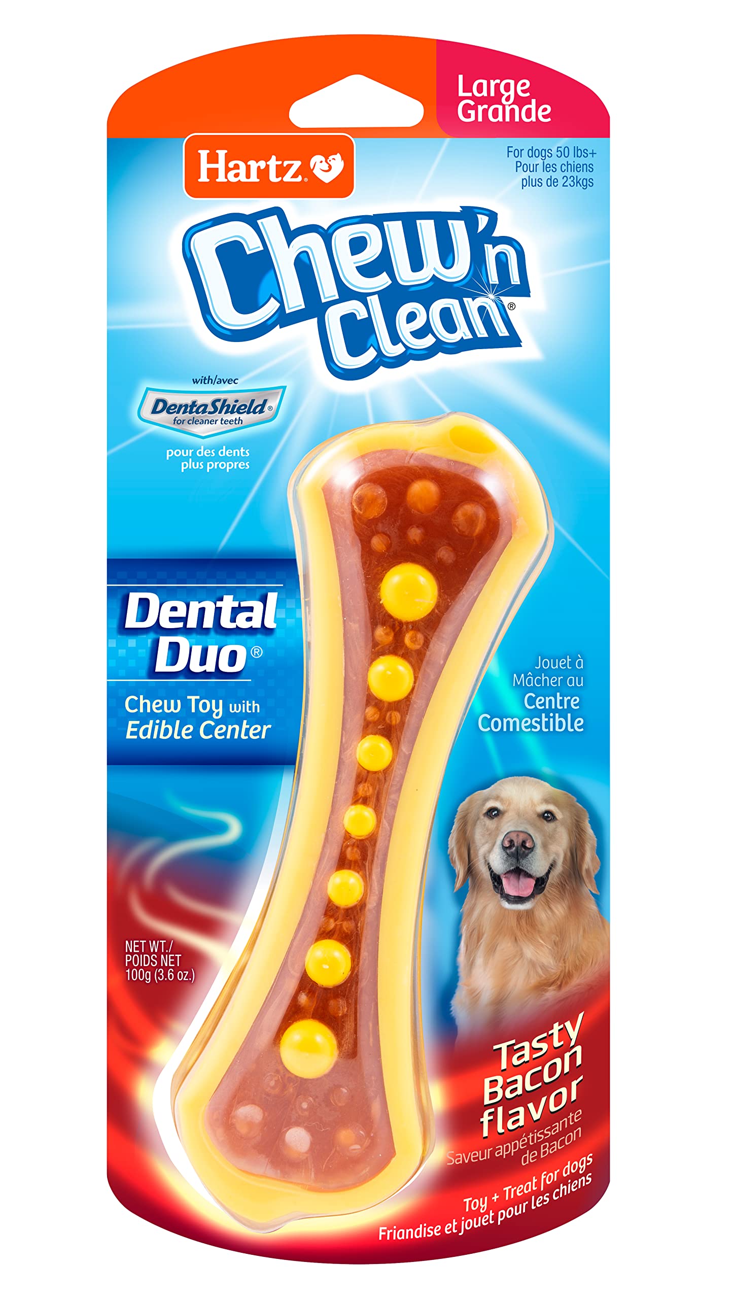 Hartz Chew n Clean Dental Duo Bacon Flavored Dental Dog Chew Toy and Treat - Large, Colors may vary
