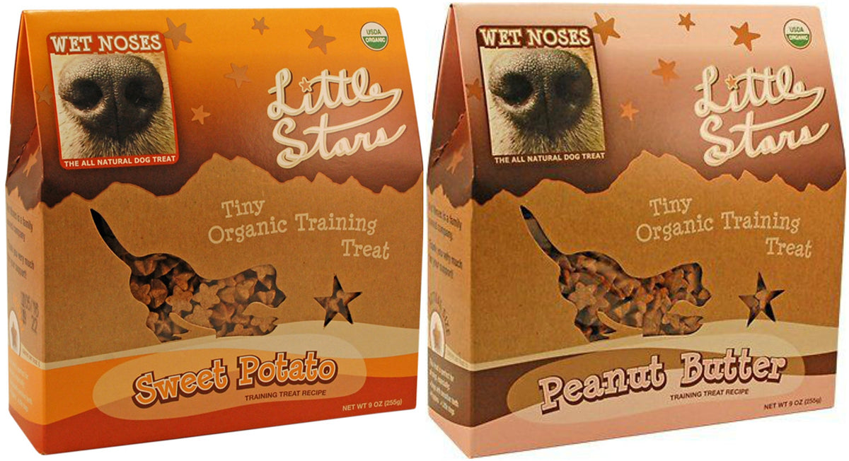 Wet Noses Little Stars Tiny Organic Dog Training Treats In 2 Flavors: (1) Peanut Butter And (1) Sweet Potato (2 Boxes Total, 9 Ounces Each)