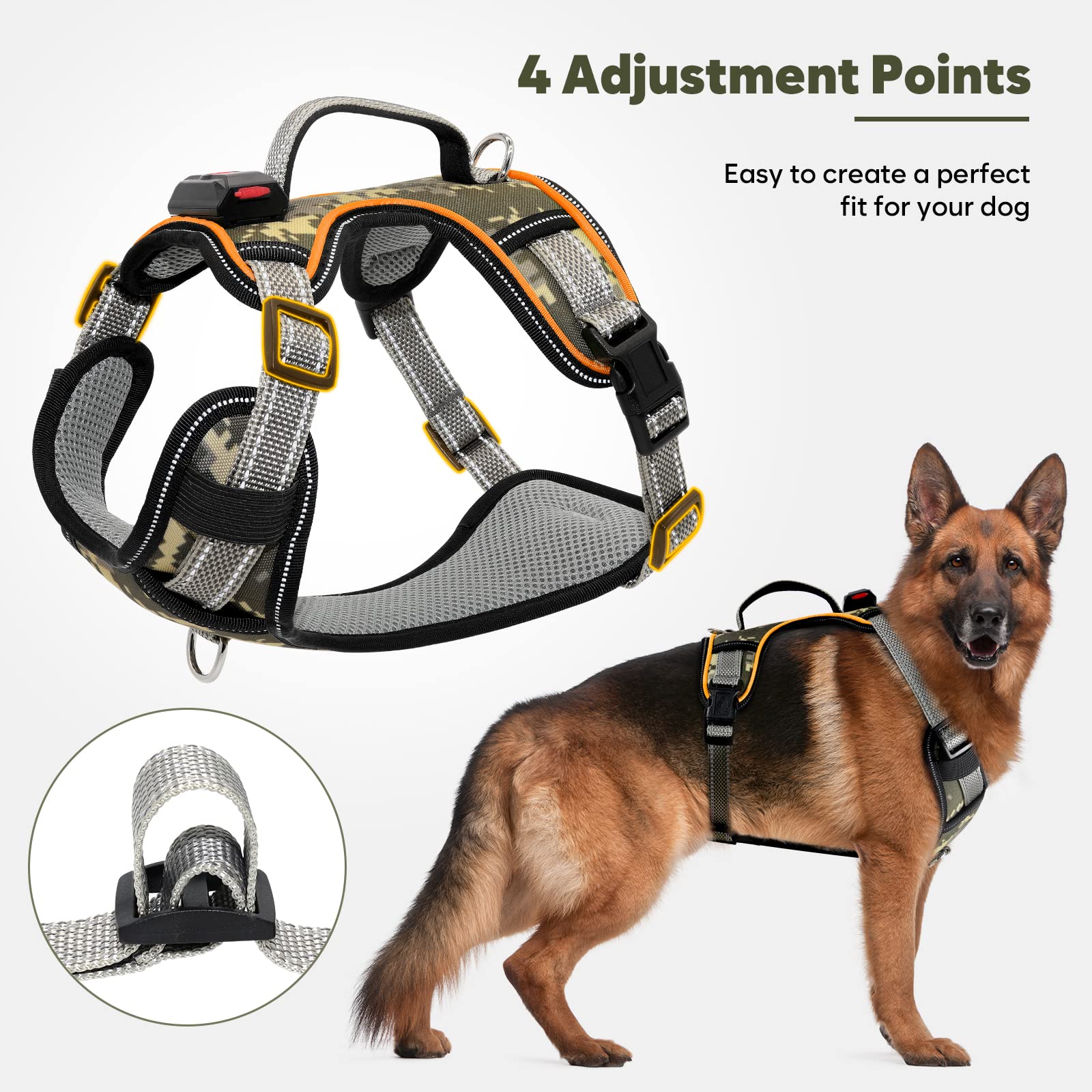 Light Up Dog Harness No Pull Led Dog Harness With Soft Handle Rechargeable Lighted Dog Harness For Large Dogs(Reflective,Adjusta