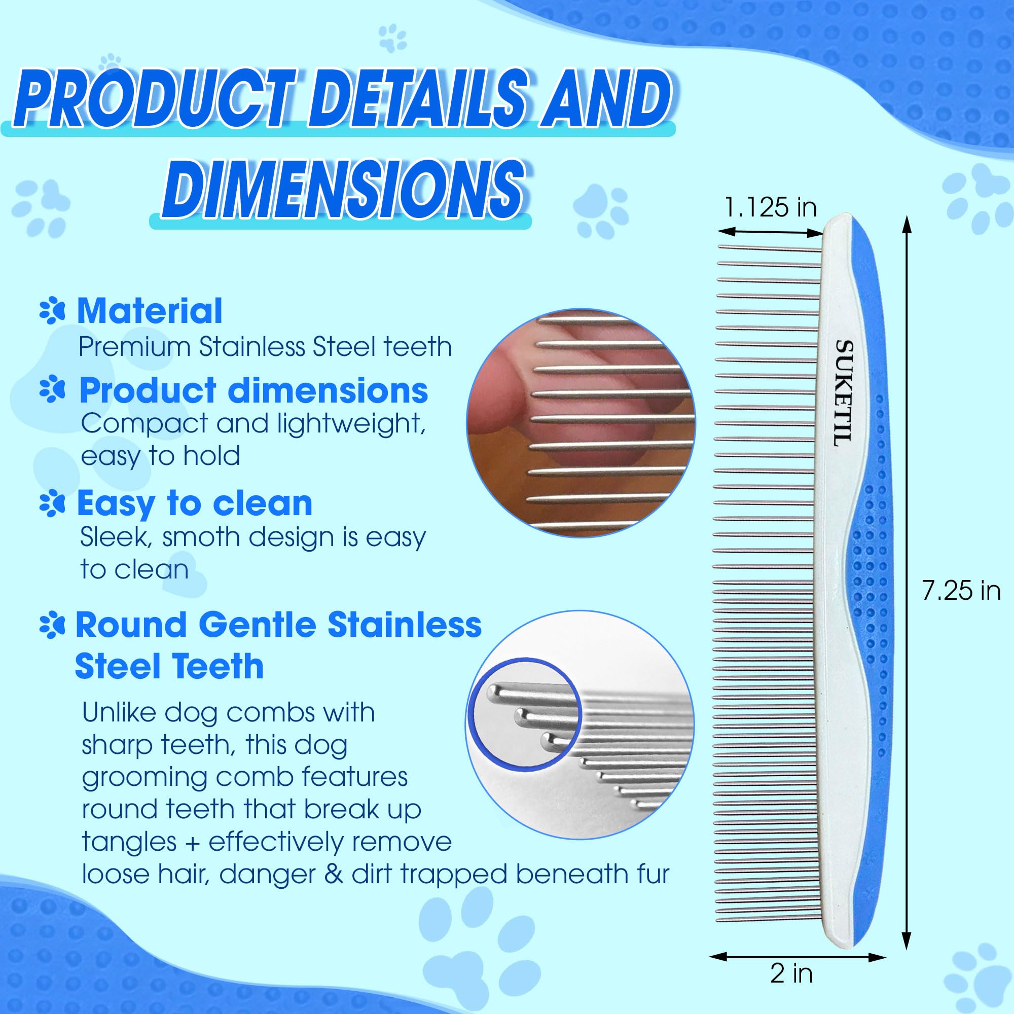 Suketil Dog Comb Stainless Steel Teeth, Dog Combs For Grooming Matting, Dematting Comb For Dogs And Cat Removes Tangles & Knots