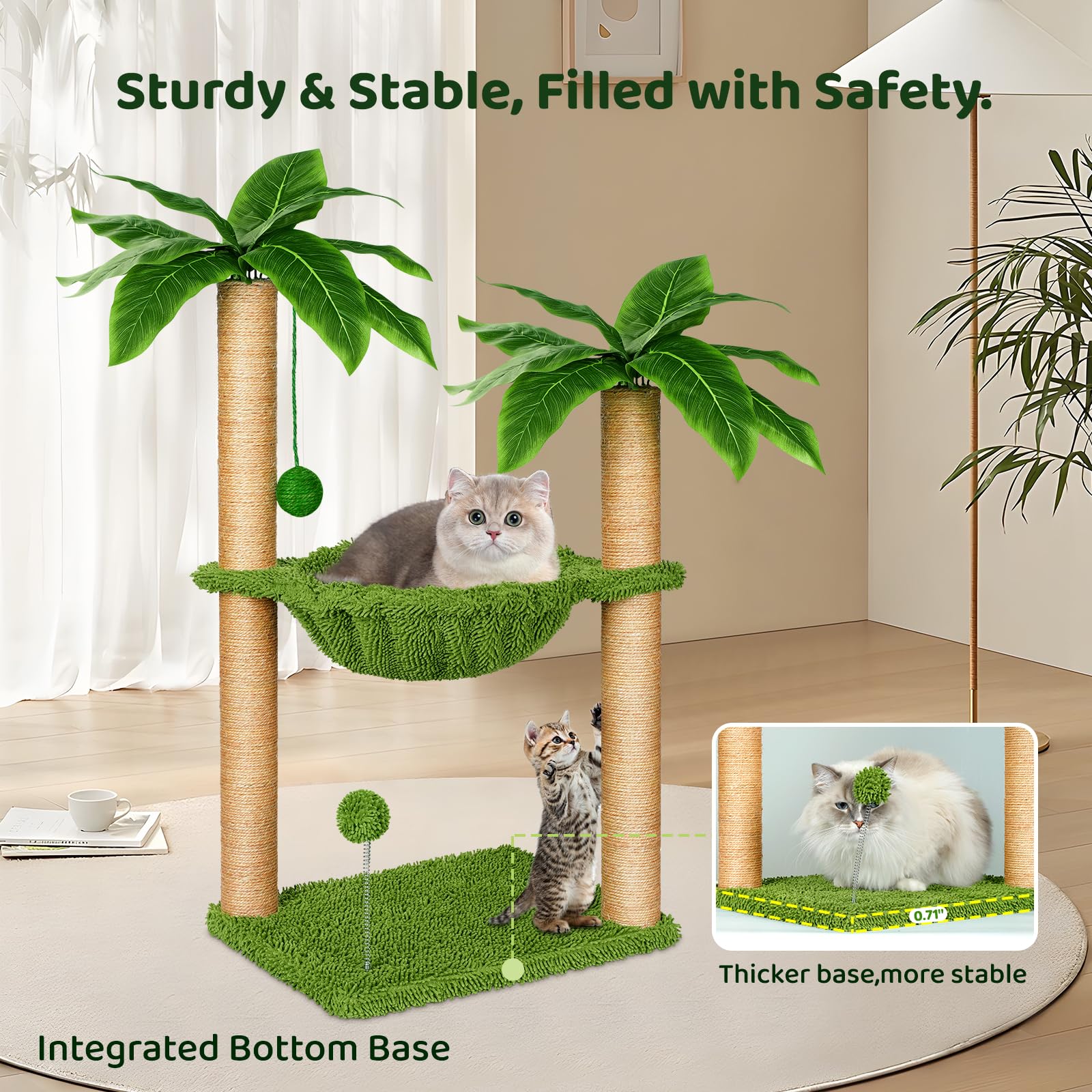 Dohump Cat Tree With Hammock And Premium Sisal Scratching Post,Activity Dangling Ball And Spring Ball For Indoor Kittens/Cats
