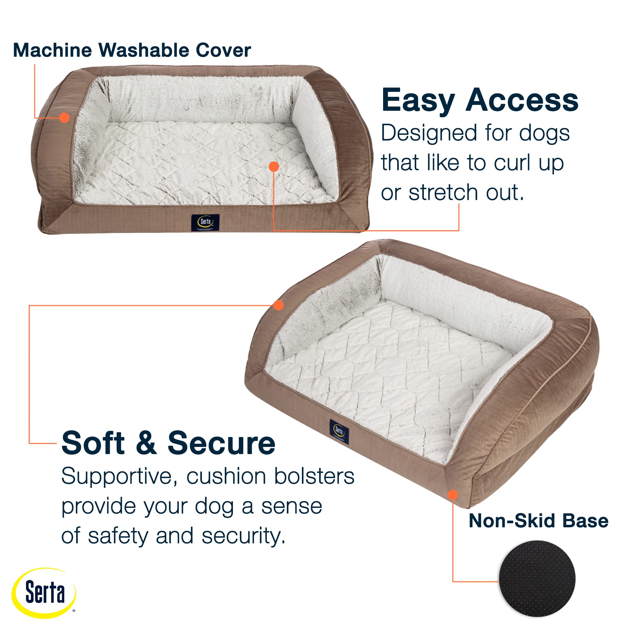 Serta Orthopedic Quilted Couch Dog Bed For Pets - Chocolate Brown (X-Large)