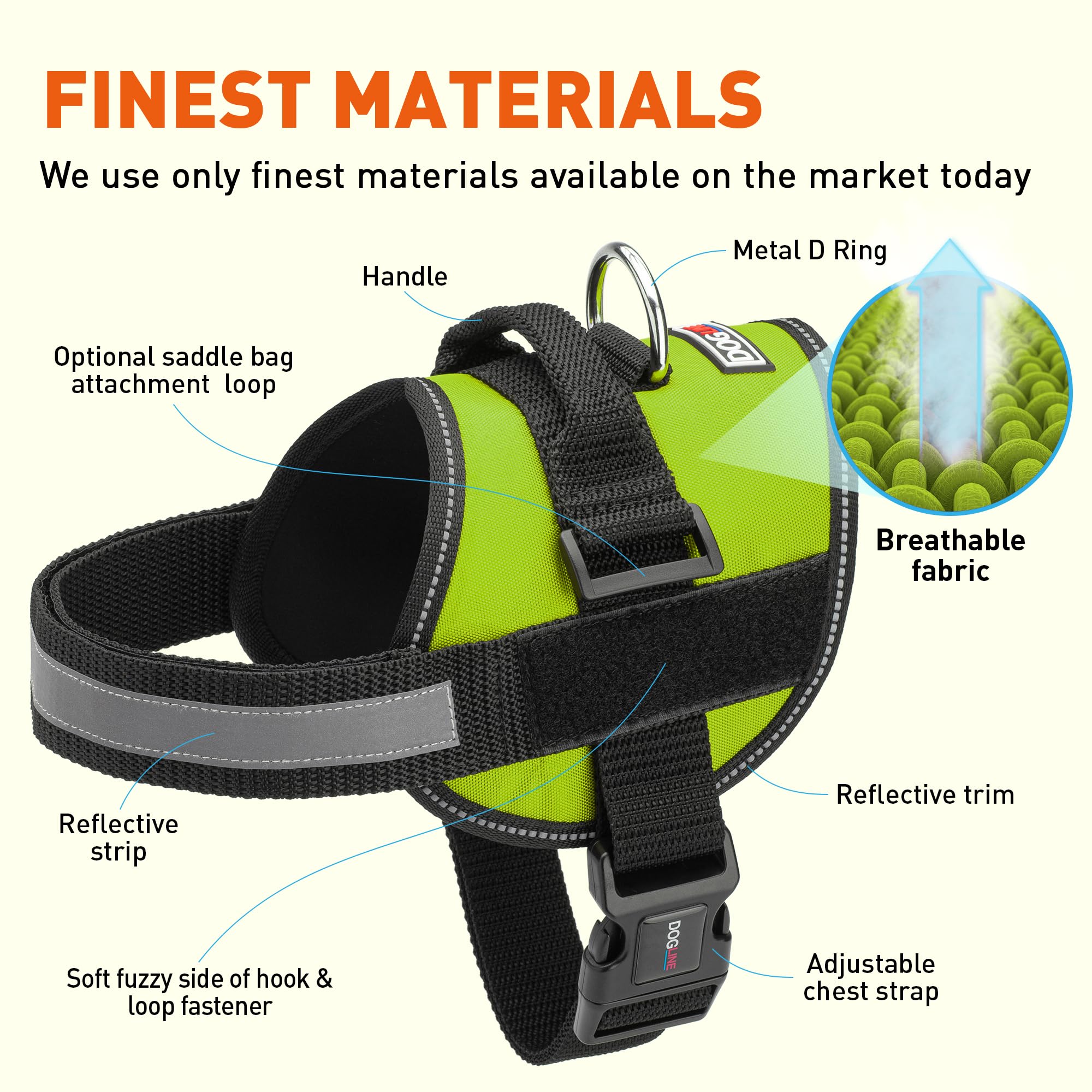 Dog Harness, Reflective No-Pull Adjustable Vest With Handle For Walking, Training, Service Breathable No - Choke Harness For Small, Medium Or Large Dogs Room For Patches Girth 15 To 18 In Lime Green