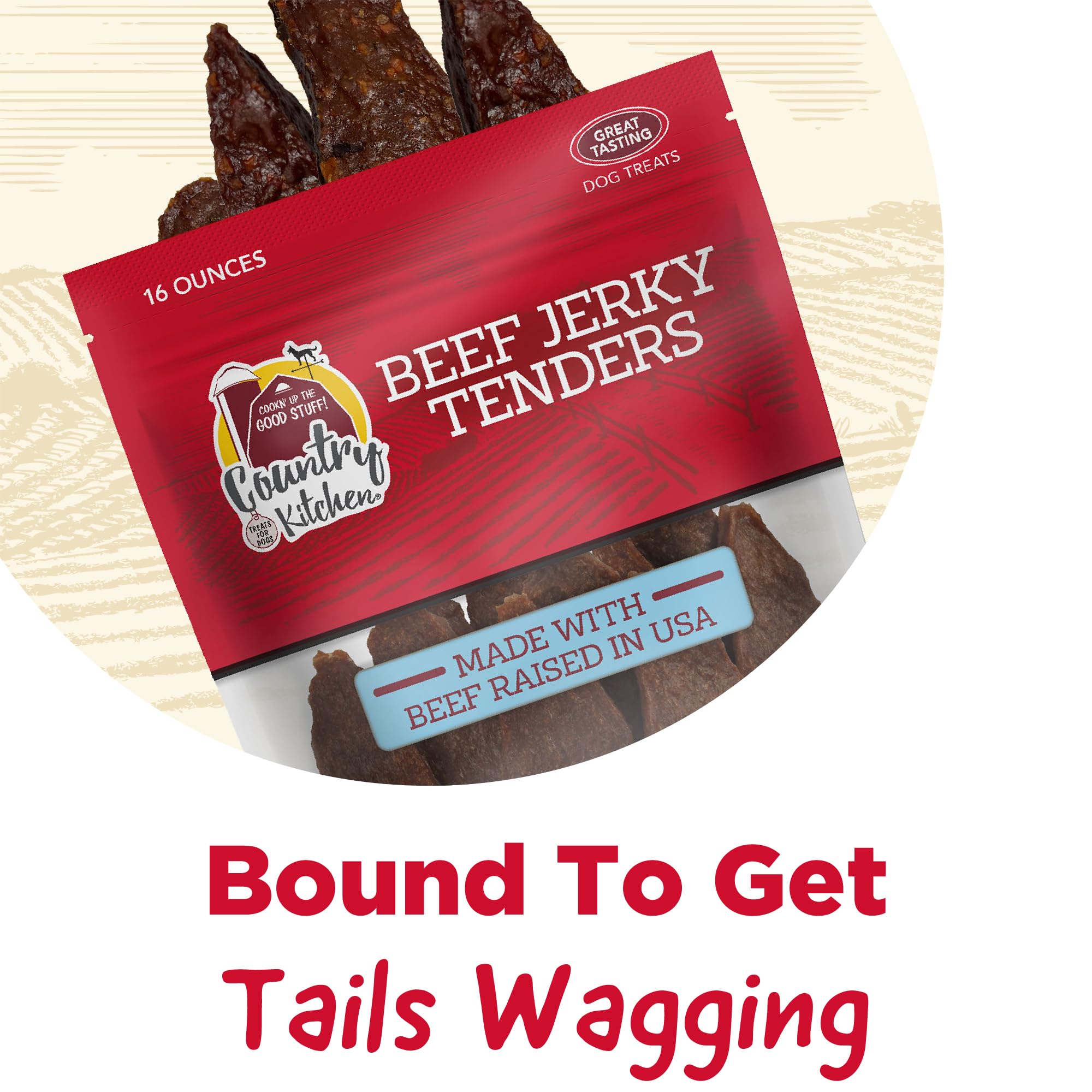 Country Kitchen Beef Jerky Tender Dog Treats, Made with Real Beef, High Protein, Low Fat, No Artificial Colors, 16 oz