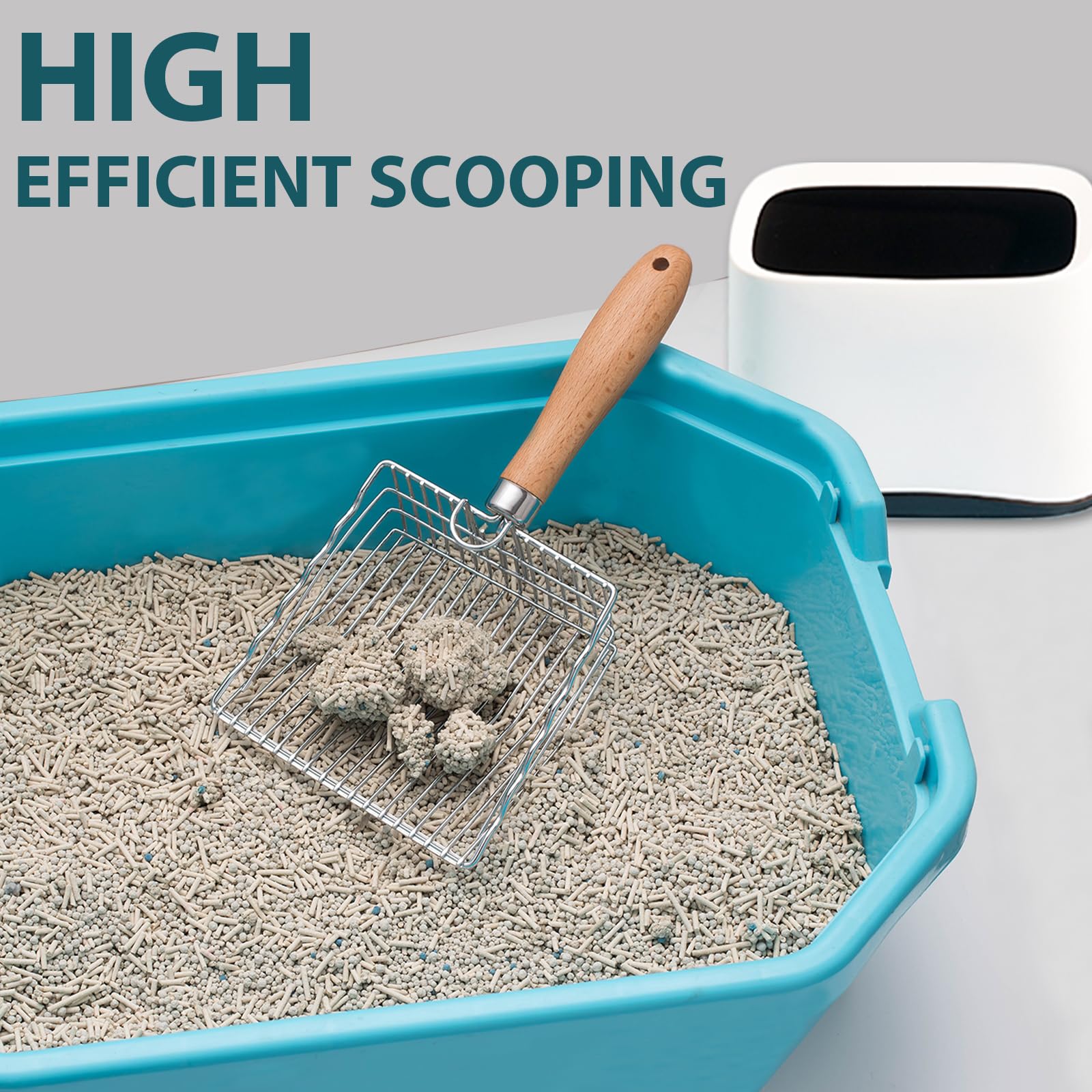 Armlulu Metal Cat Litter Scoop With Holder, Poop Scooper With Stand&2 Rolls Of Garbage Bag, Heavy Duty Stainless Steel Shovel Wi