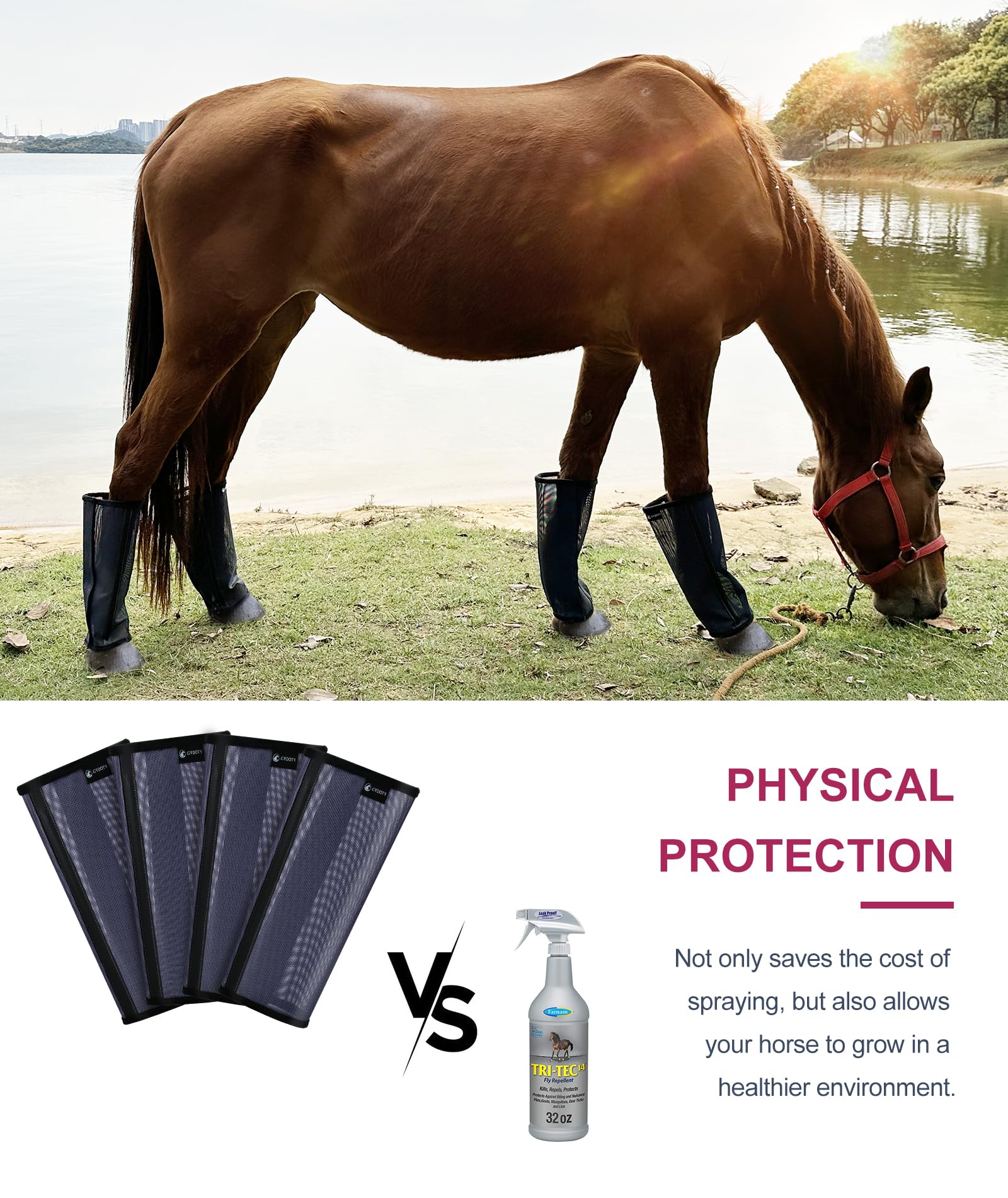 Gydoty Pony Fly Boots Set Of 4 - Upgrade Mesh Horse Leggins With Leather Frame, Donkey Leg Fly Protection (Small, Pink)