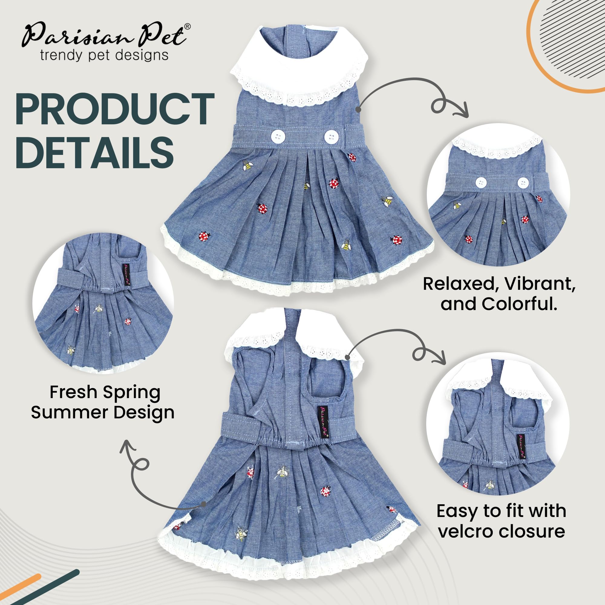Parisian Pet Chambray Dog Overall Dress - Lightweight And Fashionable Summer Skirt - Sleeveless Clothes For Small Dogs Girl Xs