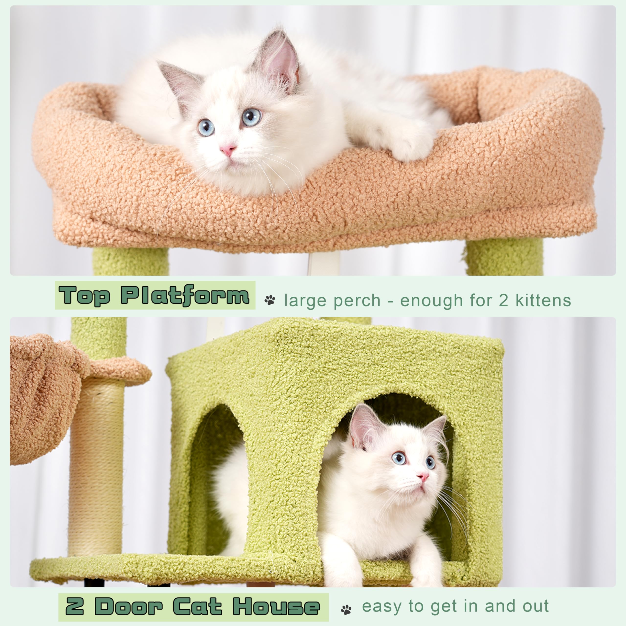 Gitelsnour Cat Tree, Cat Tower For Indoor Cats, 43.3 Inch Cactus Cat Tree Tower With Sturdy Steel Tube, Hammock, Cat Condo For S