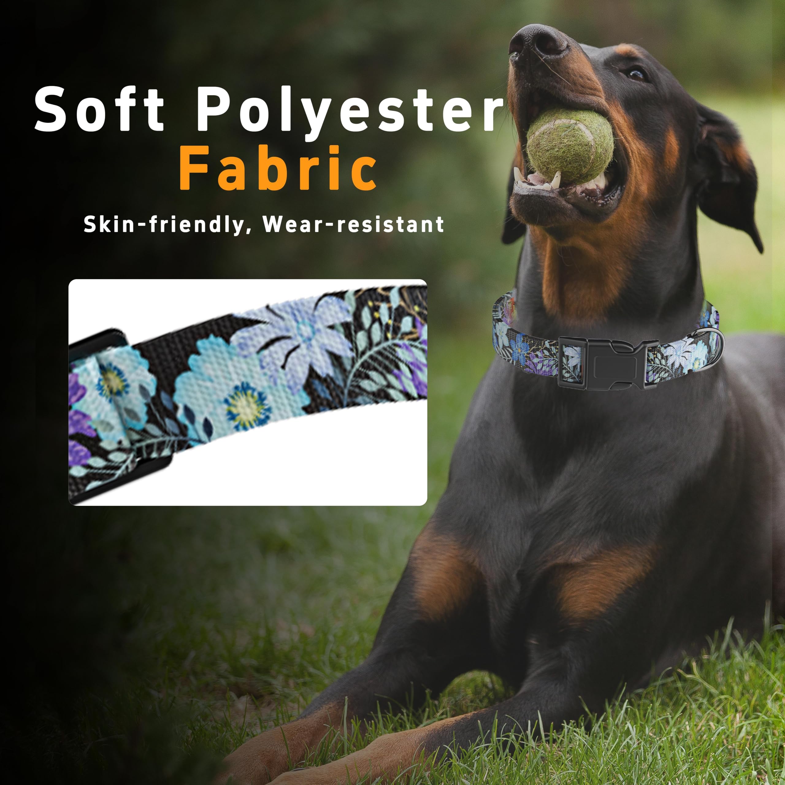 Seyezo Dog Collar For Boys Girls, Floral Puppy Collar For Small Medium Large Dogs, Adjustable Floral Pattern Soft Pet Collar Wit