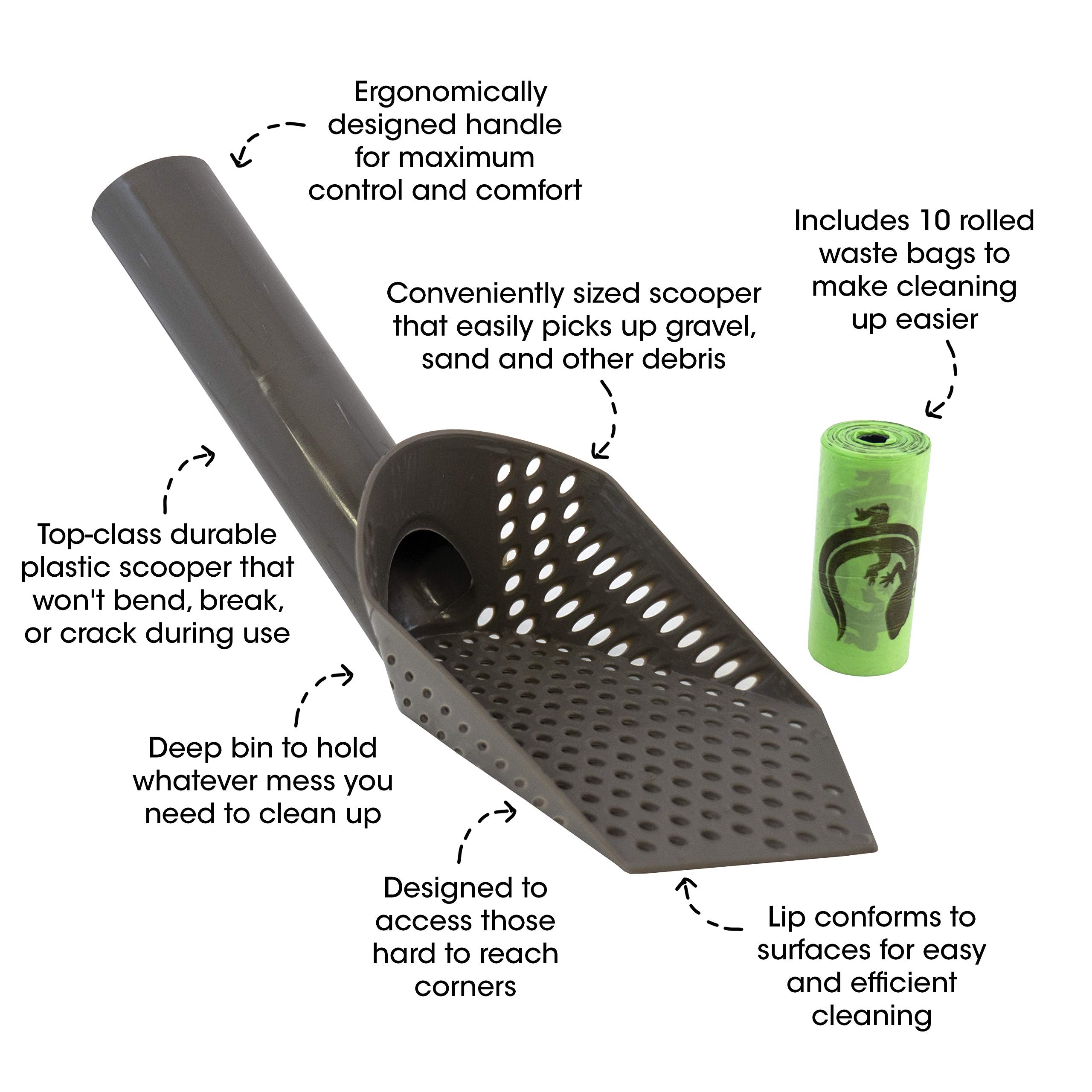 Cold Life Super Scoop Sifter Terrarium Bedding Substrate And Small Pet Cage Cleaner Shovel With 10 Ct Poop Bags