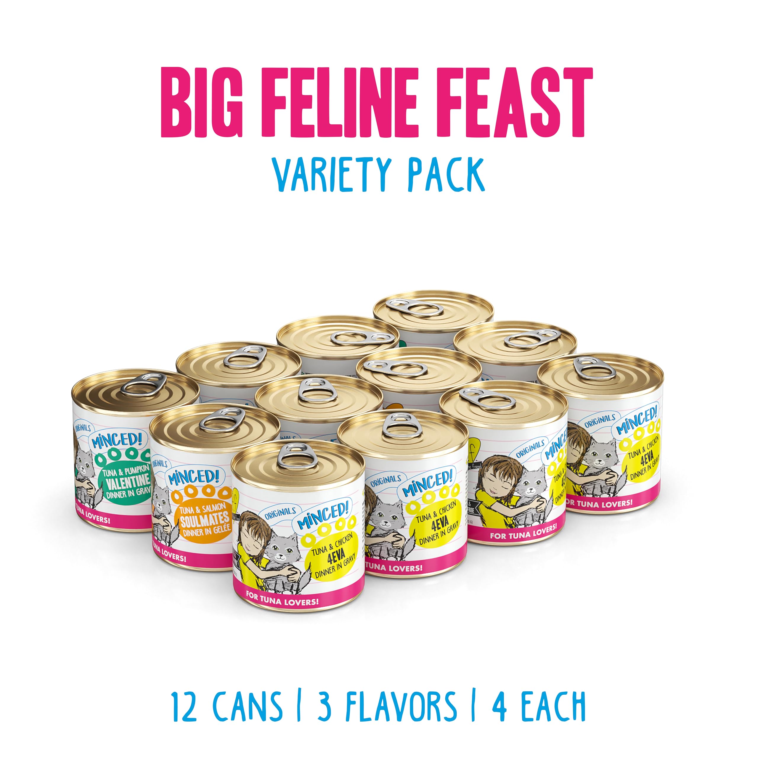 Weruva Best Feline Friend (B.F.F.), Big Feline Feast Variety Pack, Wet Cat Food, 10oz Cans (Pack of 12)