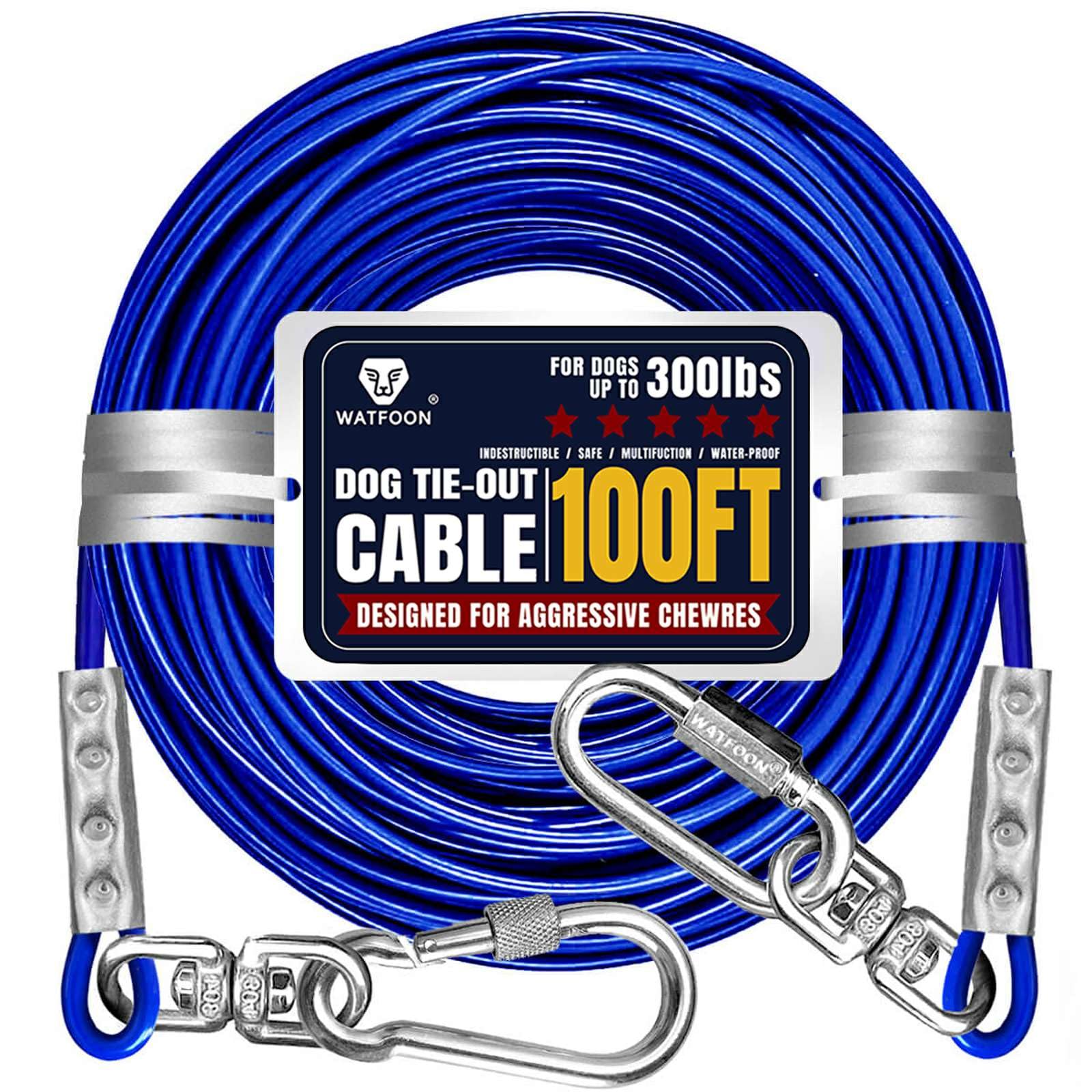 Tie Out Cable for Large Dog, 100ft Pet Runner for Yard, 30/40/50ft Run Leash Heavy Duty Swivel Hooks Heavy Duty Lead Steel Wire 