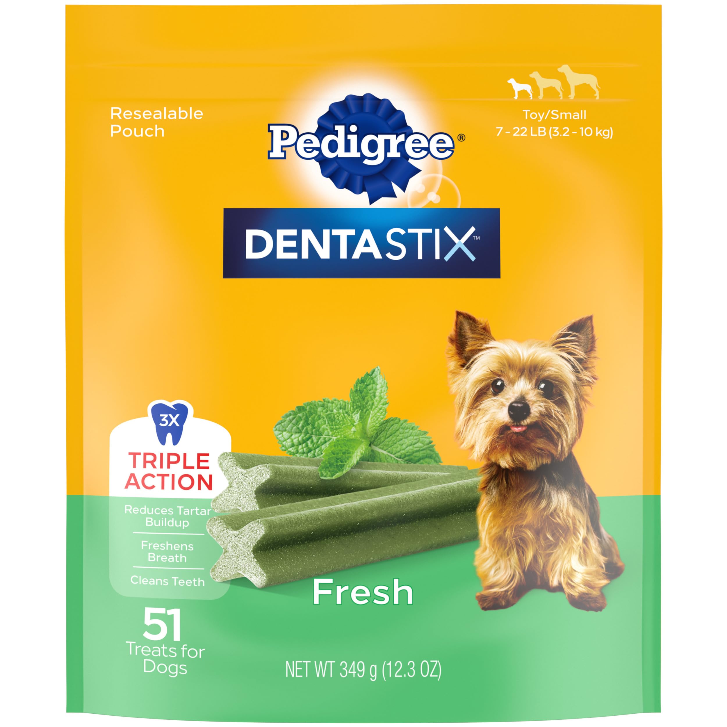 PEDIGREE DENTASTIX Dental Dog Treats for Toy/Small Dogs Fresh Flavor Dental Bones, 12.66 oz. Pack (51 Treats)