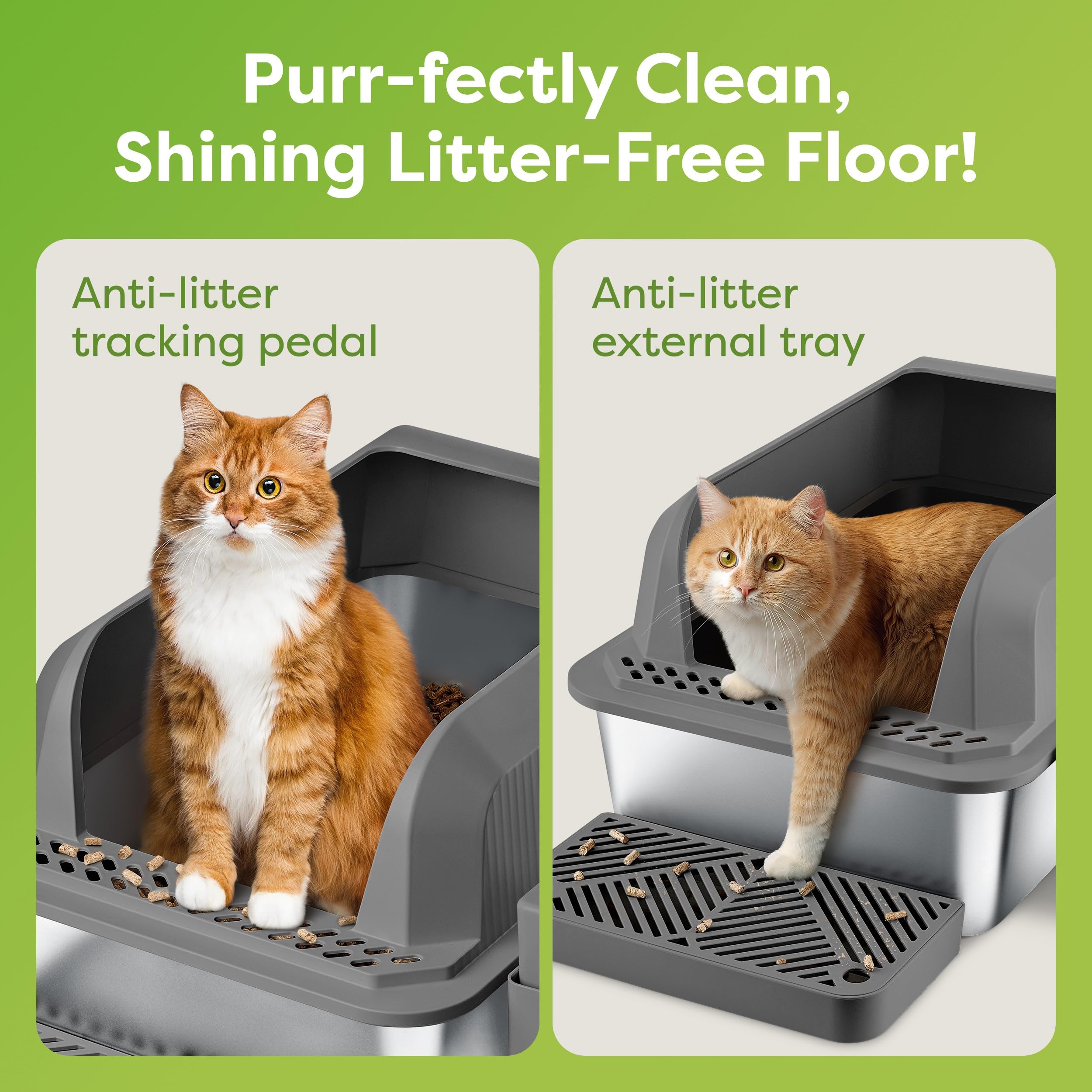 Ohm Pets Xl Stainless Steel Cat Litter Box - 20L Non-Stick, Rust-Proof Metal Litter Box With High Sides For Spill Prevention, Du