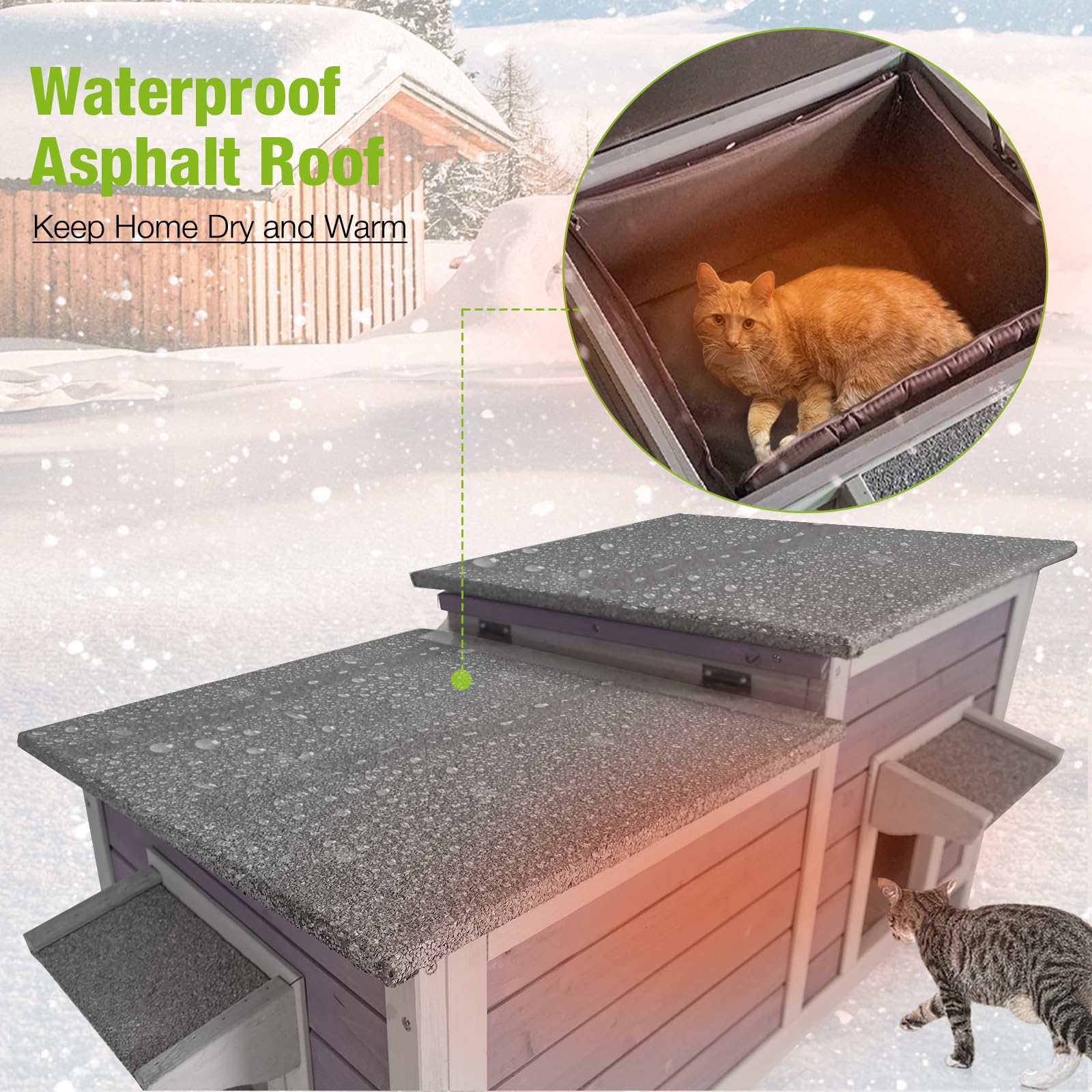 Outdoor Cat House Insulated Feral Kitty Shelter With Liner Weatherproof Cat Condo For Winter,Large Space
