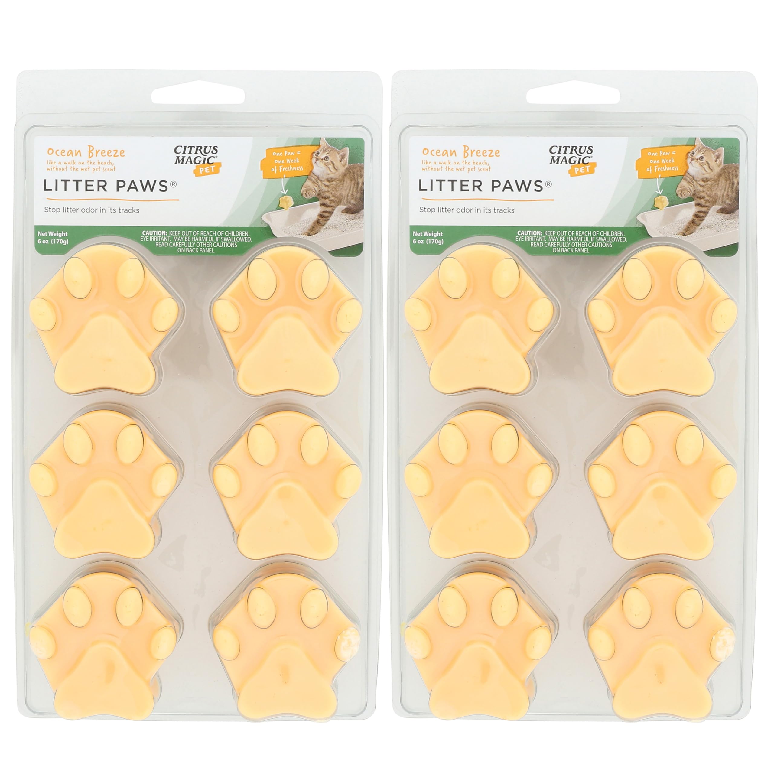 Citrus Magic Pet Odor Control Paws For Litter, Ocean Breeze, 6-Count, Pack Of 2