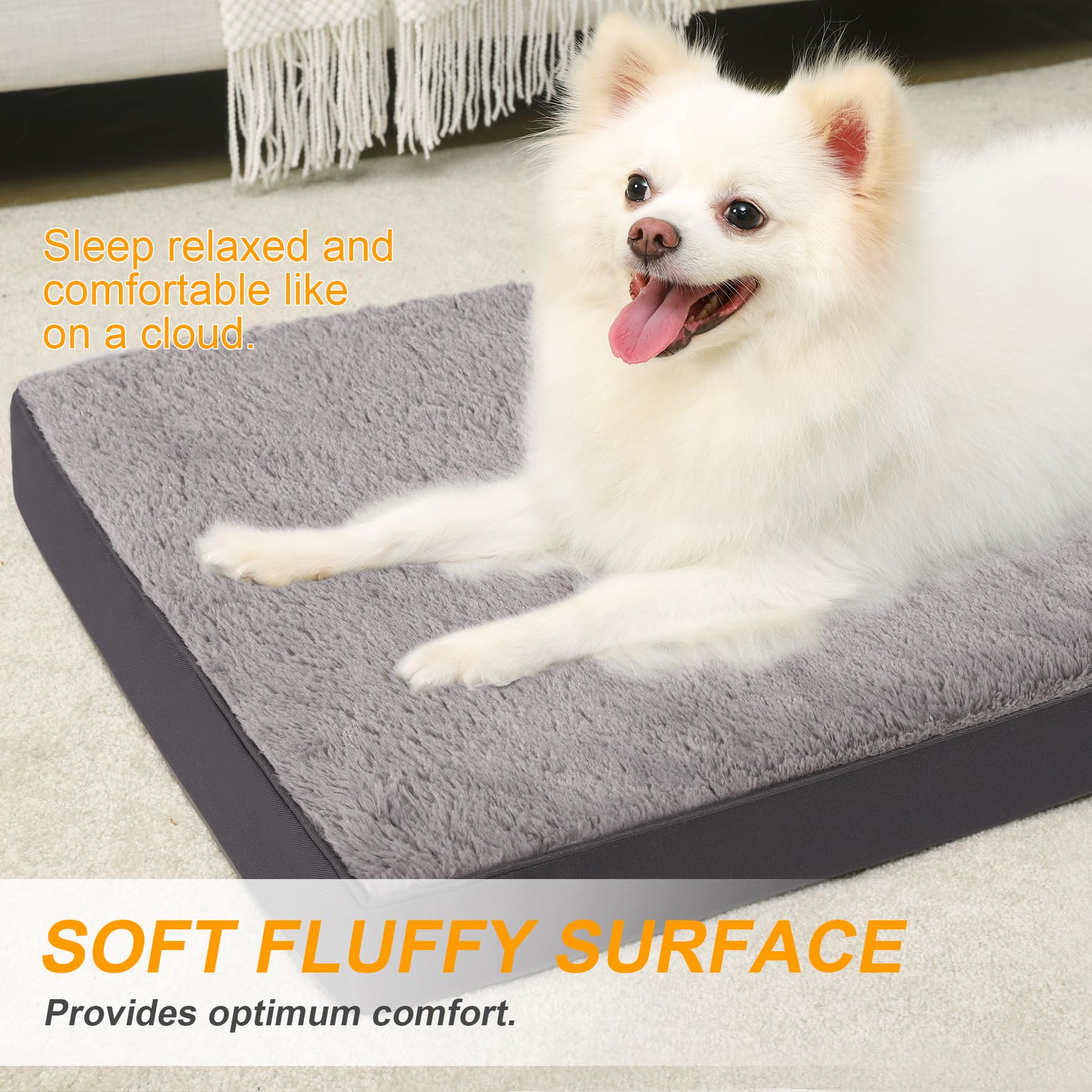 Ksiia Orthopedic Crate Bed: Deluxe Plush Washable Dog Bed For Small Dogs With Egg Crate Foam & Removable Cover, 23 X 17 Inch, Dark Gray
