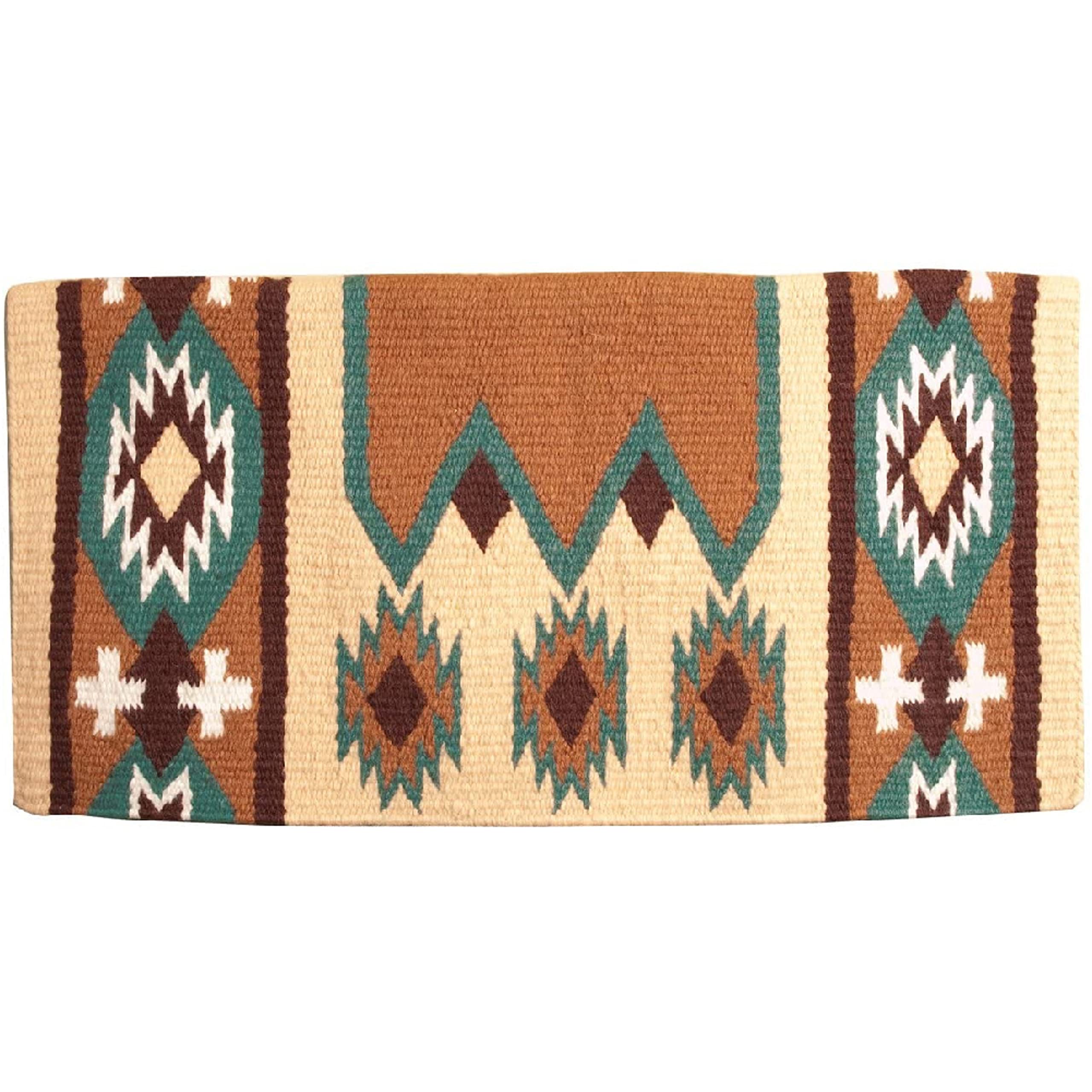 Mustang Nz Wool Laredo Saddle Blanket Navajo Saddle Blanket Crafted From Premium 100% New Zealand Wool. Features: Custom Cross Design Quality Workmanship Item Specifications: Material: 100% New Zealand Wool Size: 34'L X 36'W Weight: Approximately 4 Lbs.