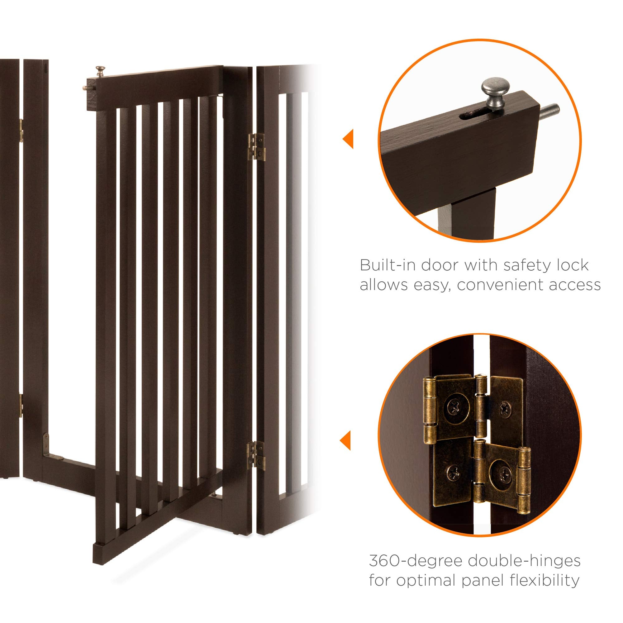 Best Choice Products 31.5In 4-Panel Freestanding Wooden Pet Gate W/Walk Through Door, Adjustable Pen, Support Feet - Espresso