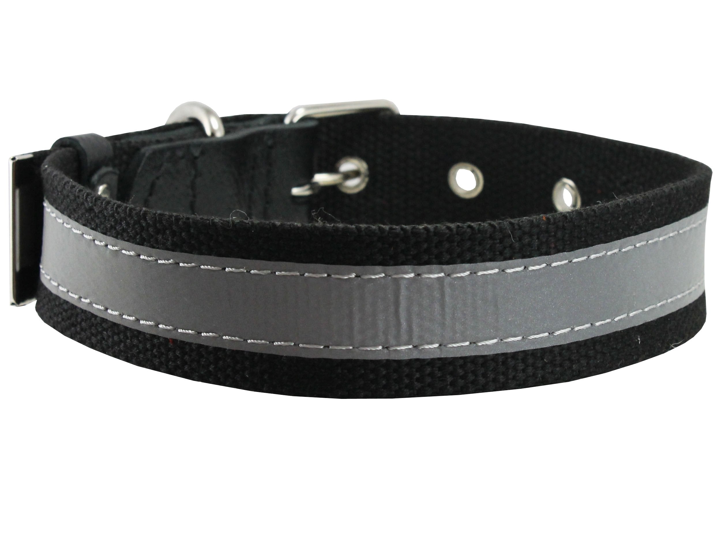 Cotton Web/Leather Reflective Dog Collar 20' Long 1' Wide Fits 14'-18' Neck, Amstaff