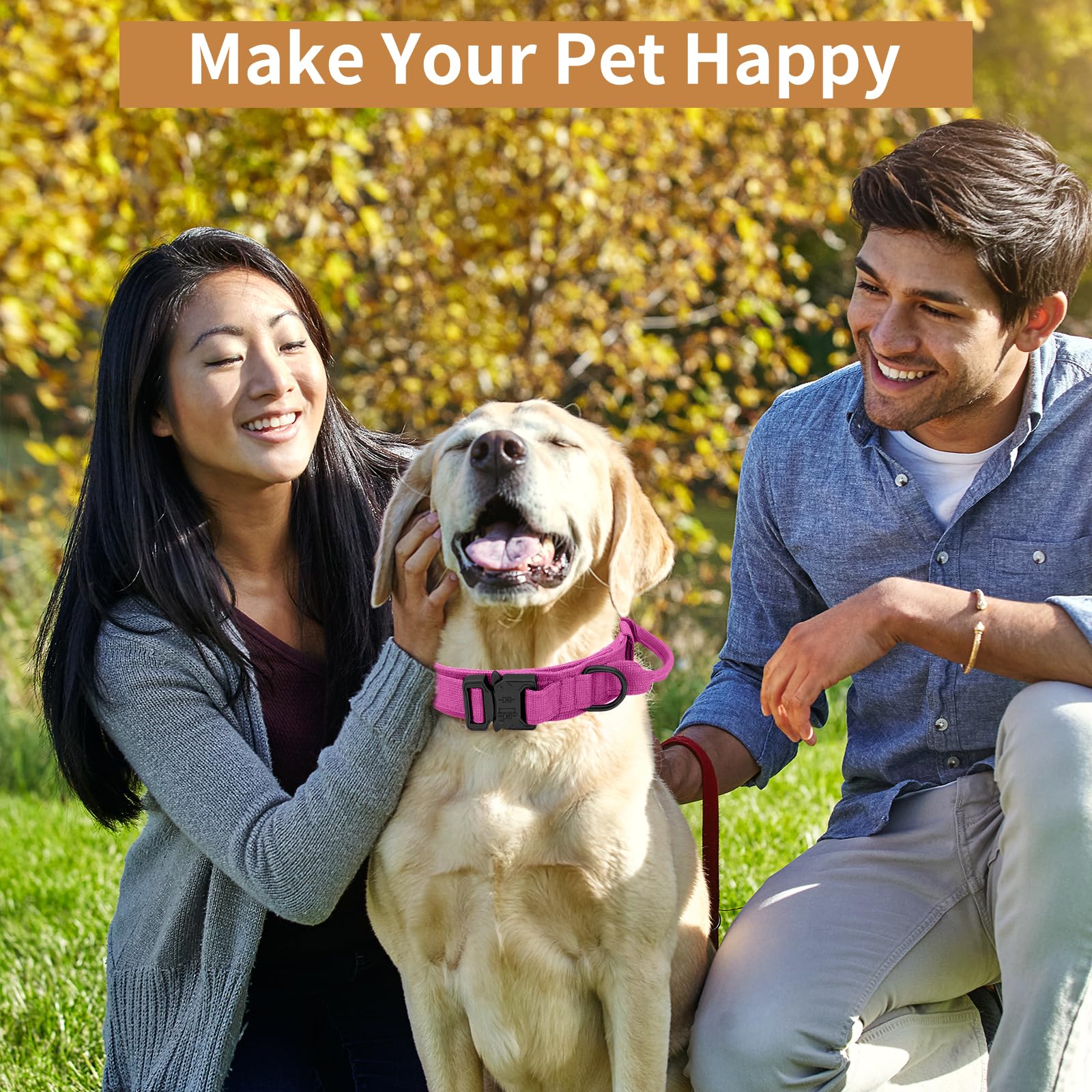 Antswish Tactical Dog Collar - Adjustable Heavy Duty Metal Buckle Nylon Collar With Control Handle For Small, Medium, Large Dogs