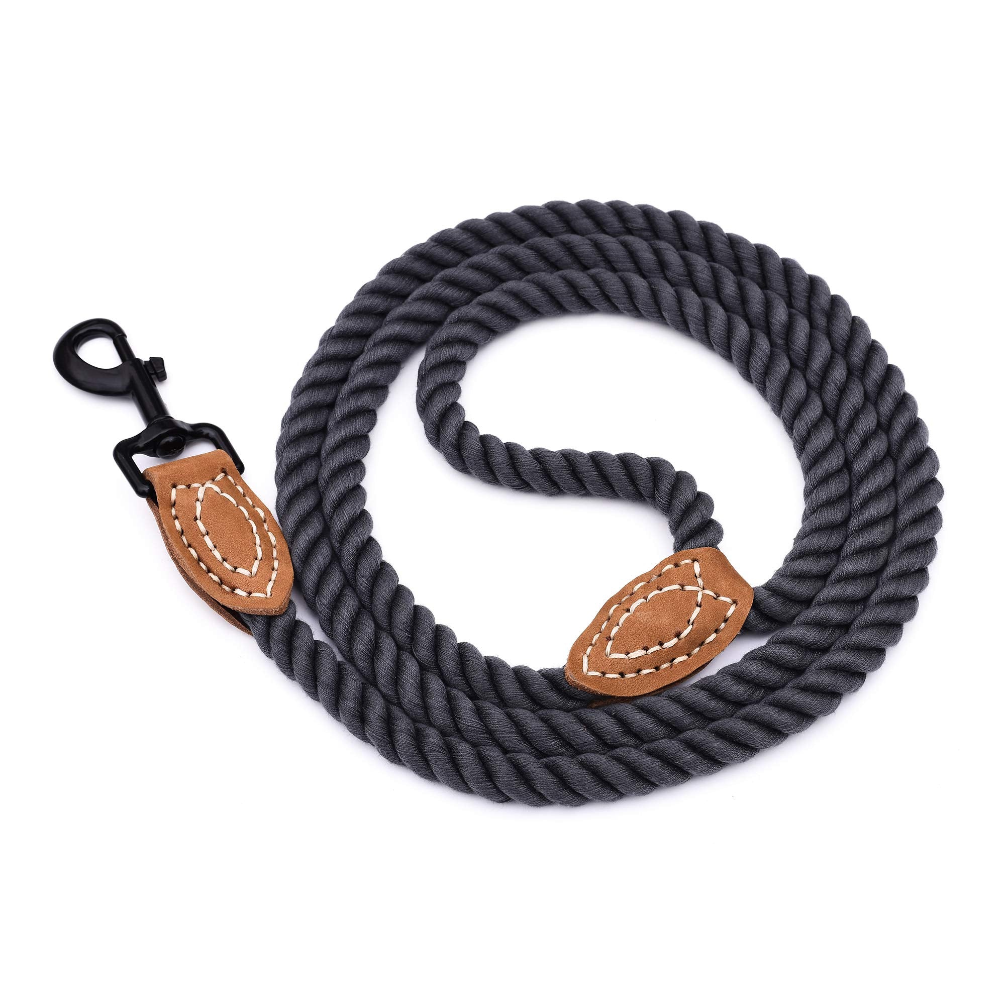 Mile High Life Braided Cotton Rope Leash With Leather Tailor Handle And Heavy Duty Metal Sturdy Clasp (Blue Green, 48 Inch (Pack Of 1))