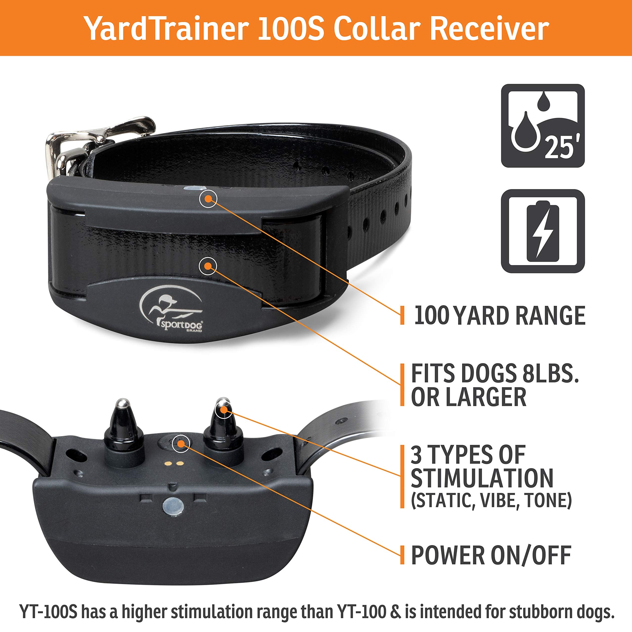Sportdog Brand® Yardtrainer 100S Remote Trainer - Shock Collar For Stubborn Dogs - Train With Tone, Vibrate, Or Static