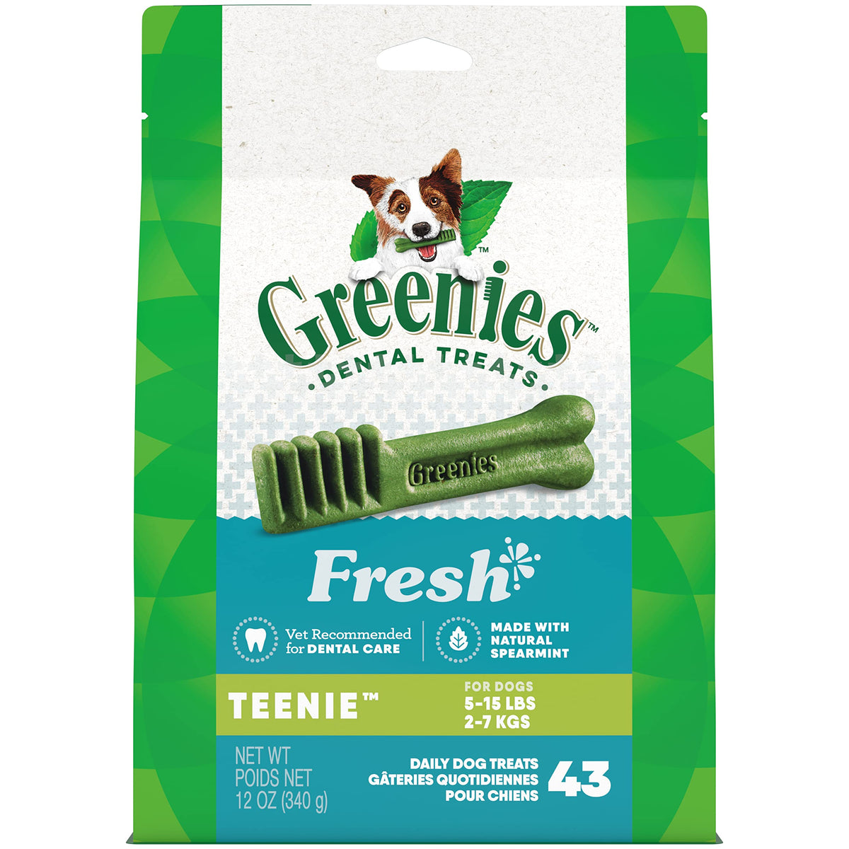 Greenies Teenie Natural Dental Care Dog Treats Mint Fresh Flavor, 12 Oz. Pack (43 Treats)