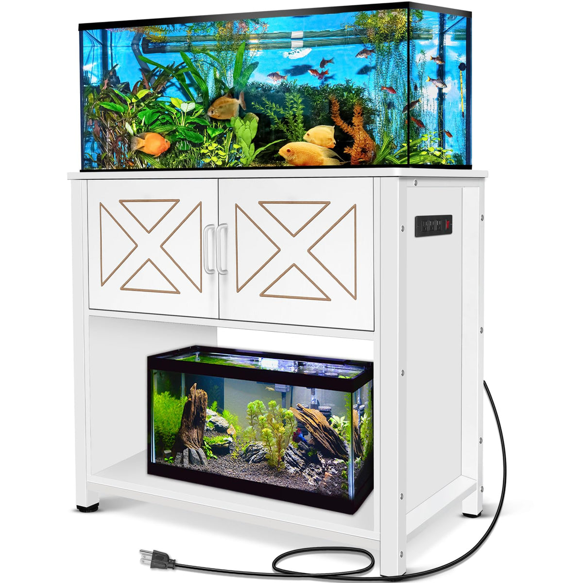 Beuruku 40 Gallon Tank Stand With Cabinet And Power Outlets, Heavy Duty Metal Aquarium Stand For 40-50 Gallon Breeder Tank, Turt