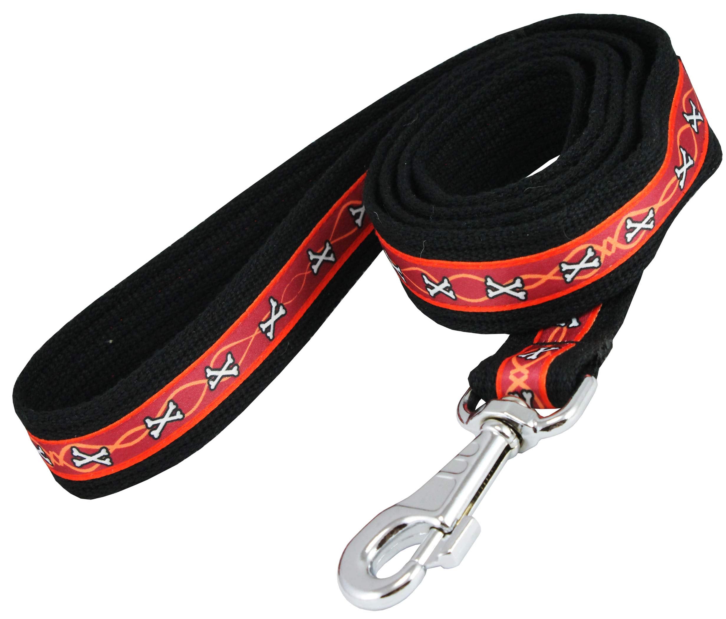 Cotton Web Dog Leash 4.5Ft Long 1' Wide For Walks And Training, Burgundy Bones Pattern