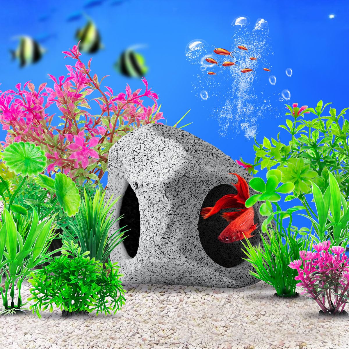 Cousduobe 10Pcs Aquarium Hideaway Rock Cave Fish Tank Decorations Quarium,Betta Toys Hideout Stones House,Safe And Non-Toxic Cer