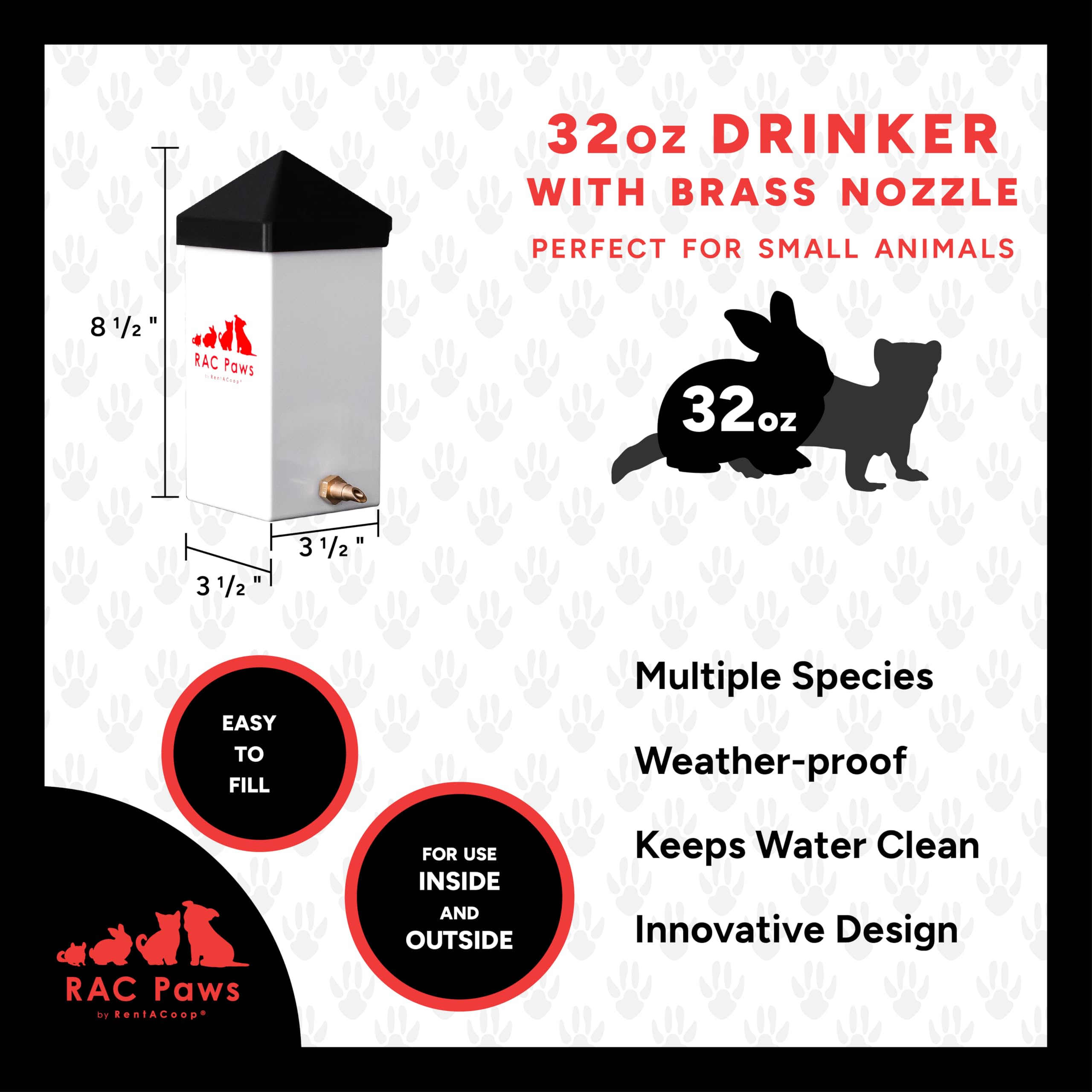 32Oz No-Drip Small Animal Brass Nozzle Water Bottle. Bpa Free. Best Water Bottle For Small Pet/Bunny/Ferret/Hamster/Guinea Pig/Rabbit