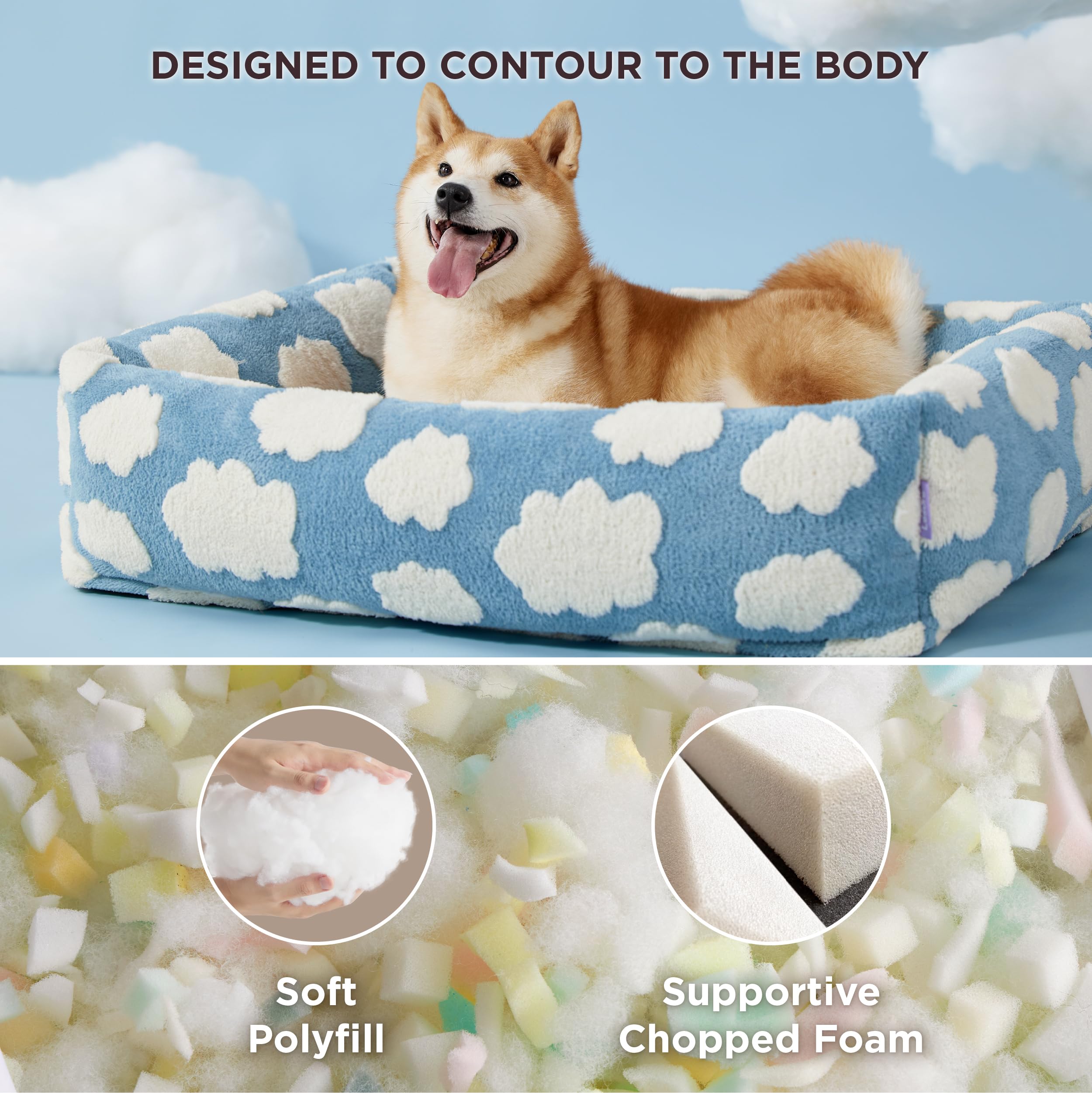 Lesure Cute Dog Bed For Large Dogs - Washable Pet Beds,Cozy Rectangle Orthopedic Sofa With Jacquard Shaggy Plush & Anti Slip Bot