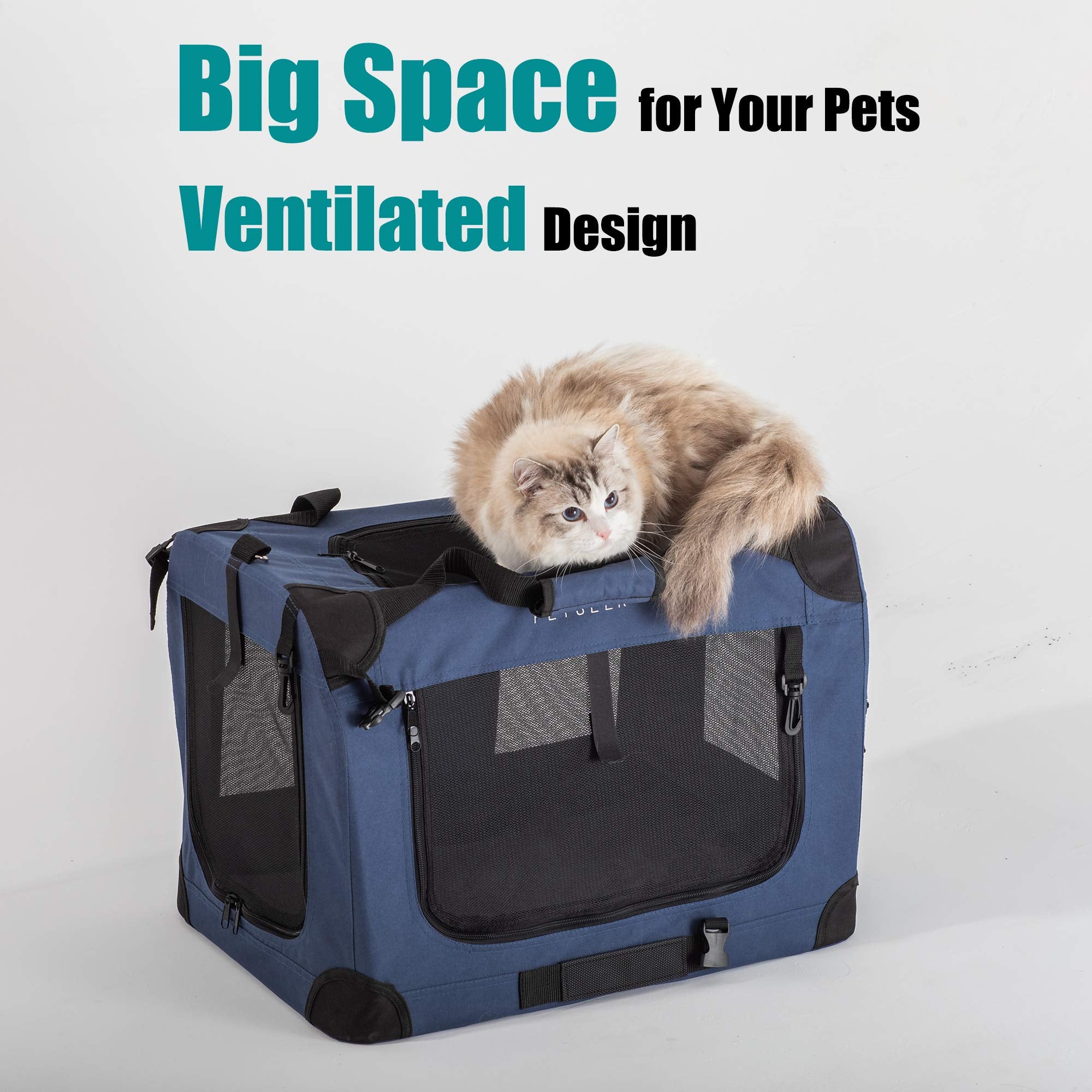 Petseek Extra Large Cat Carrier Soft Sided, Portable Small Dog Carrier for 2 Cats, 24x16.5x16 Car Travel Folding Comfortable Des