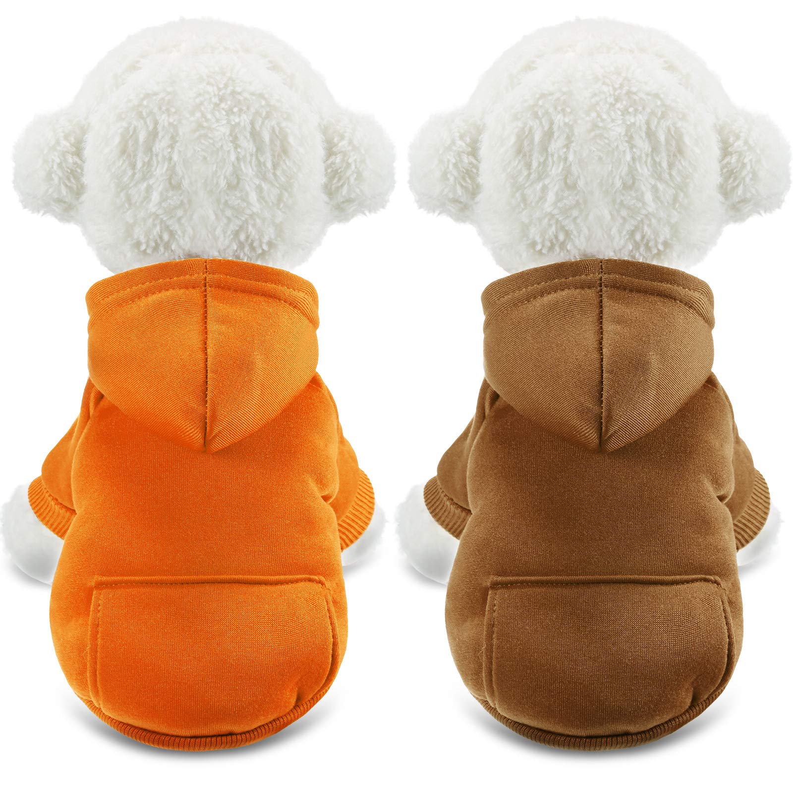 2 Pieces Winter Dog Hoodie Warm Small Dog Sweatshirts with Pocket Cotton Coat for Chihuahua Clothes Puppy Costume(M,Orange, Brow