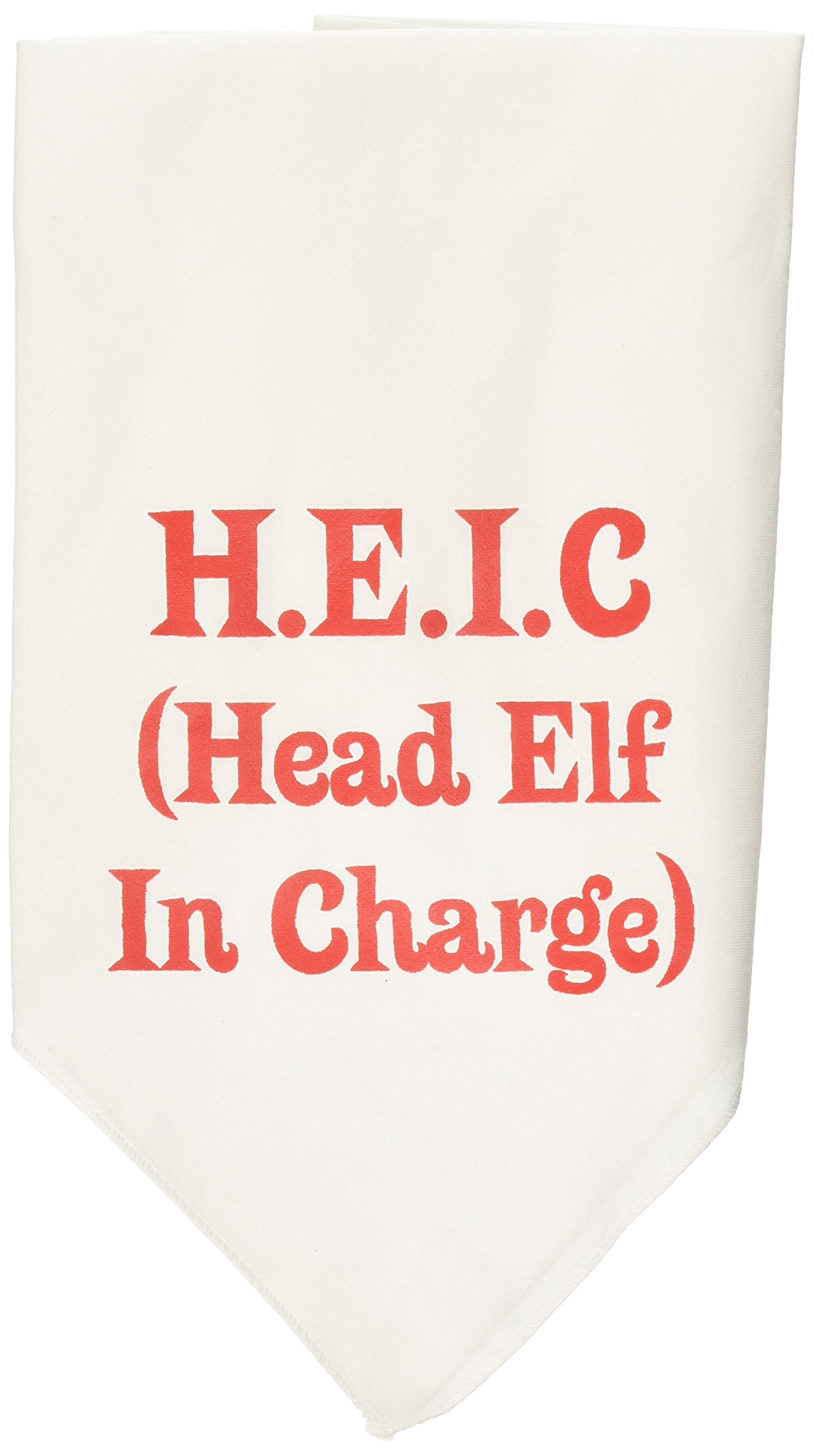 Christmas Pet and Dog Bandana Screen Printed, &quot;Head Elf In Charge&quot; White Small