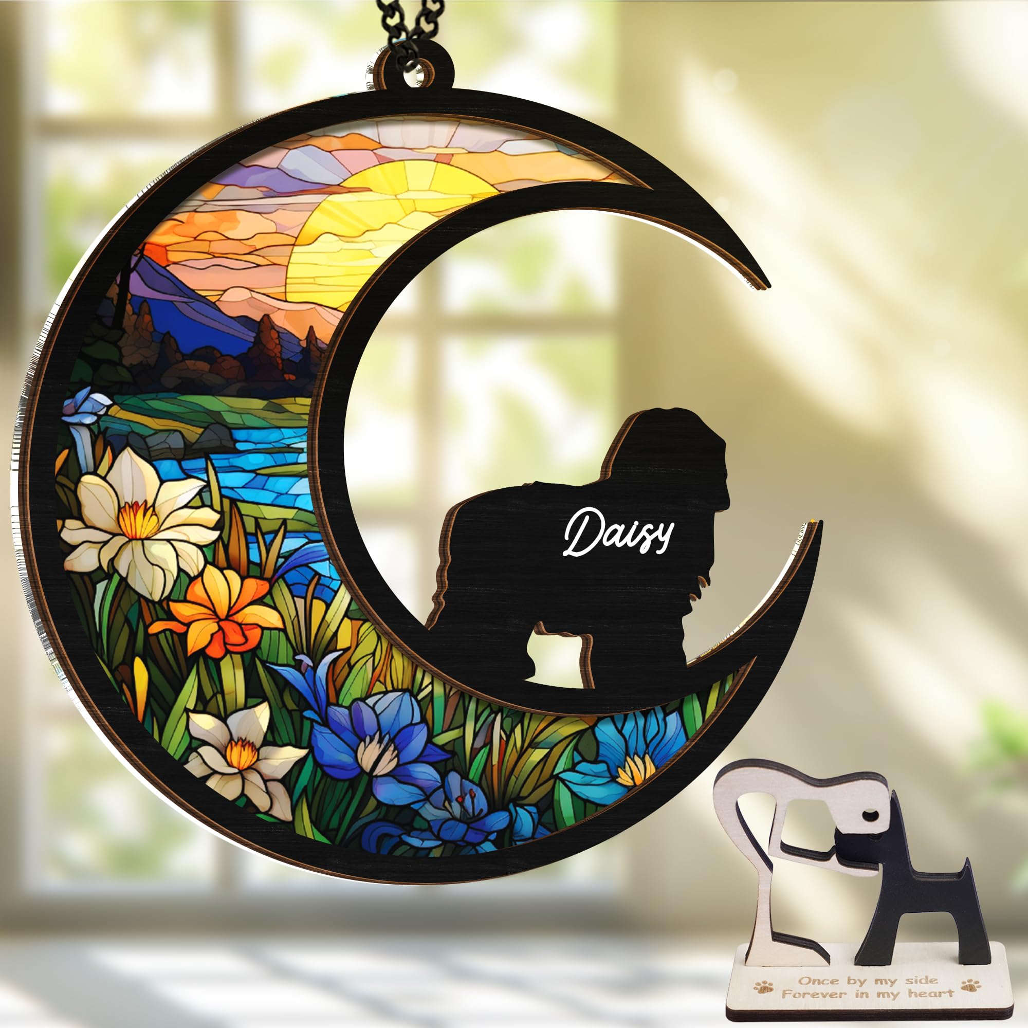 Vinatimes 6'' Old English Sheepdogs Dog Memorial Suncatcher & Pet Lover Sign Gift Personalized Dog Name Ornament Window Hanging 