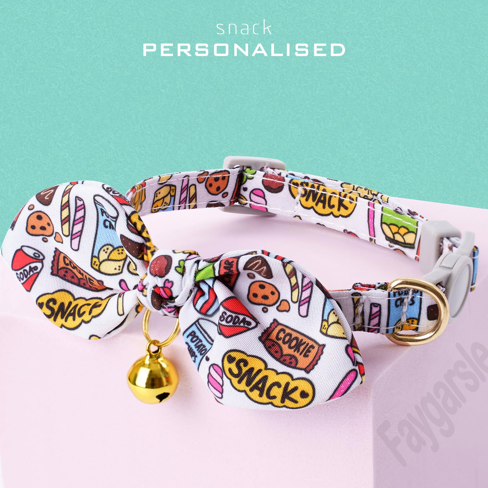 Faygarsle 2 Pack Breakaway Cute Cat Collars With Bow Ties Pattern With Pizza Snacks For Female And Male Cats