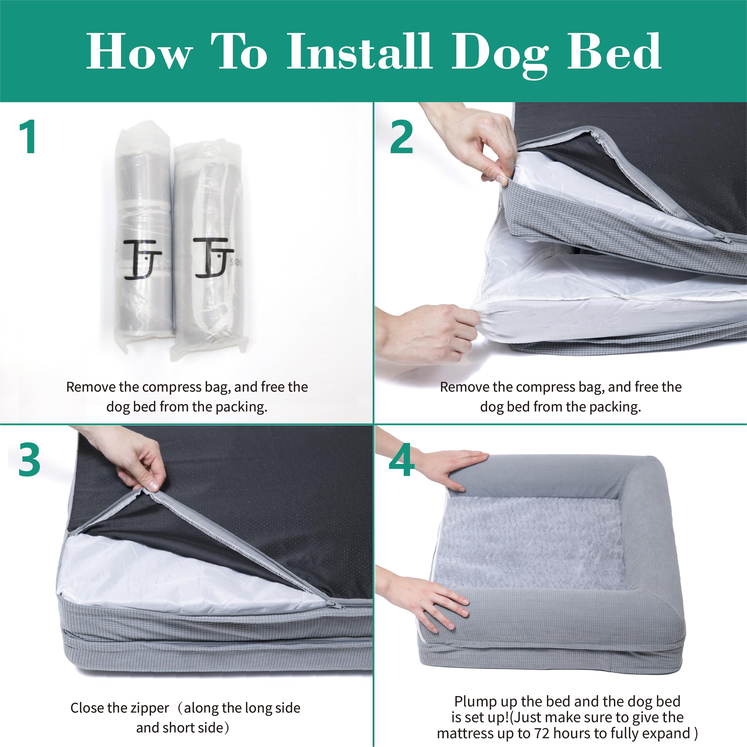 Tjsouler Orthopedic Dog Beds For Large Dogs,Waterproof Lined Egg Crate Foam Pet Bed Mat With Removable And Washable Cover And Non Slip Bottom,Dog Sofa Bed