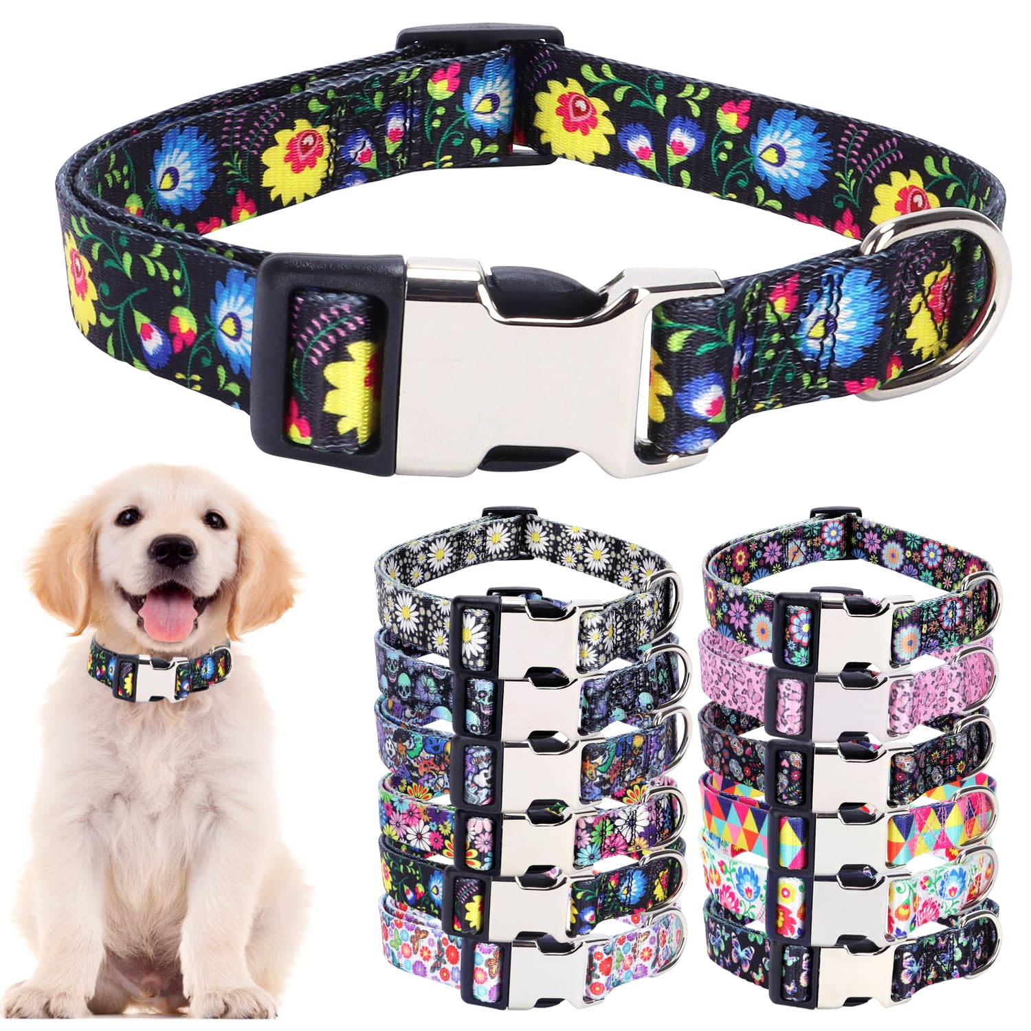 Cute Dog Collar For Xs Small Medium Large Dogs, Soft Nylon Pet Collar,3D Print Multicolor Patterns Collars Adjustable For Dogs G