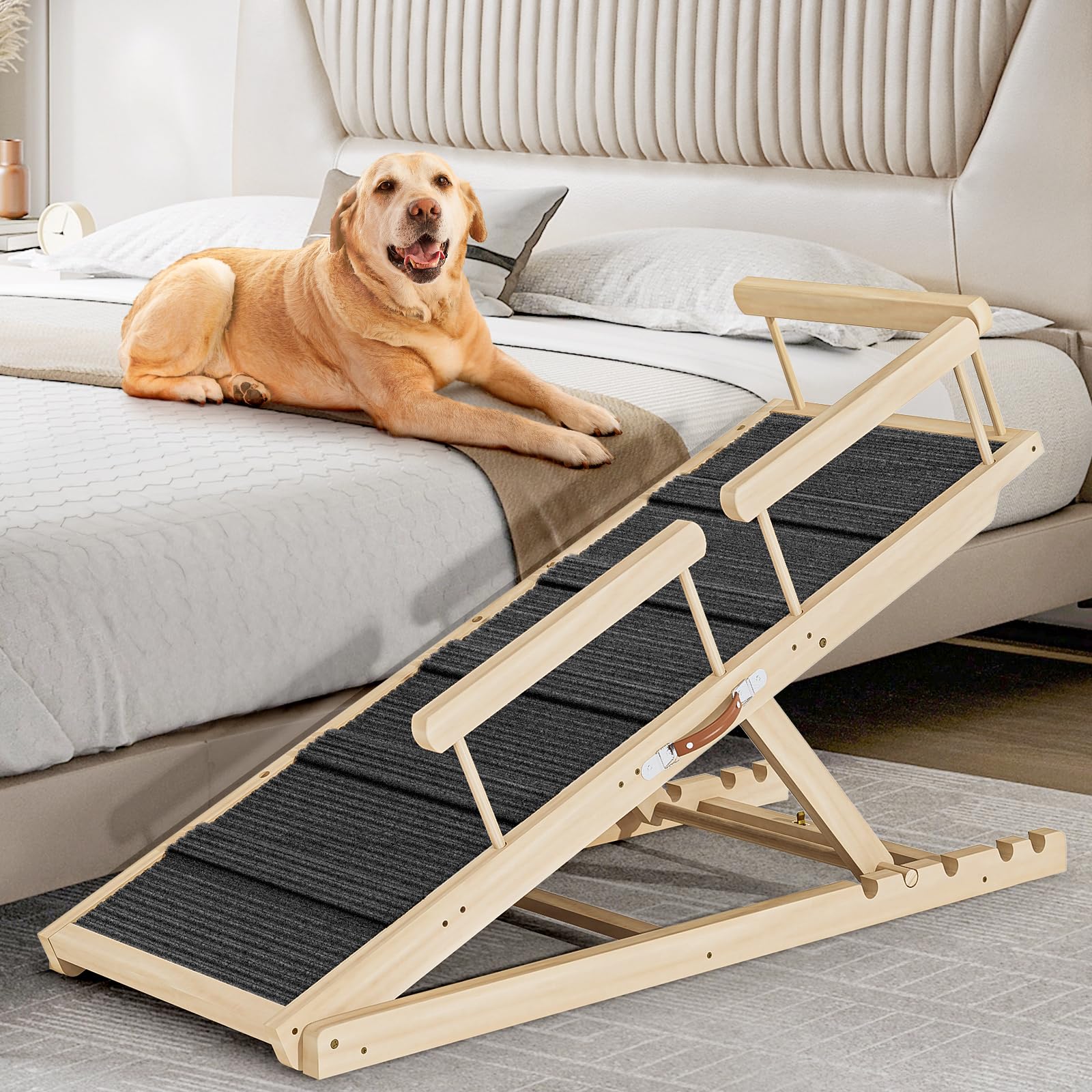 Dog Ramp For Couch, Bed Or Car, Wooden 55'' Long Pet Stairs For Small & Large Old Dogs & Cats, Hold Up To 250Lb, 6 Adjustable He