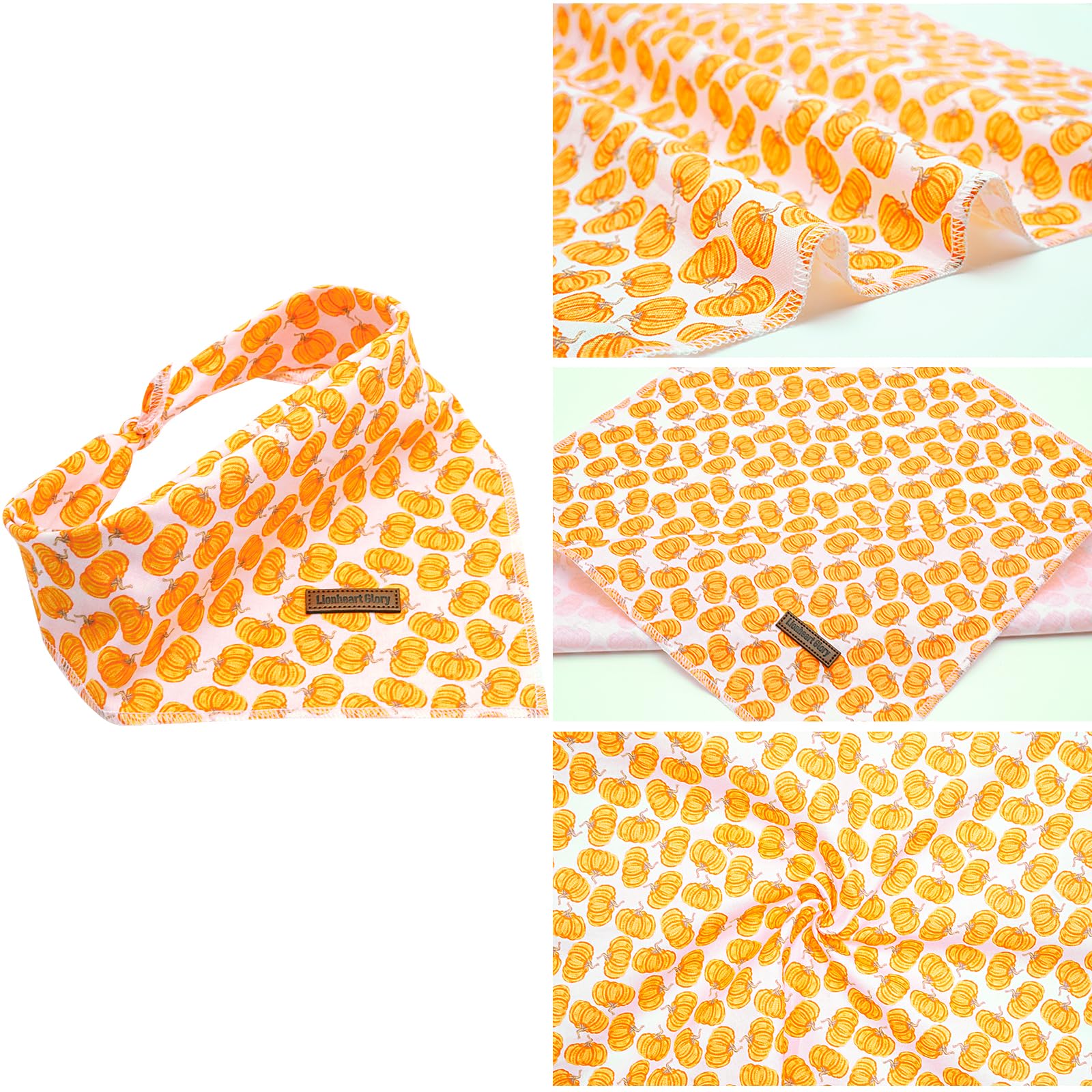 Lionheart Glory Fall Square Dog Scarf - Adjustable, Washable Soft Bandana For Medium Large Dogs (Halloween Pumpkin Theme, 1 Pack