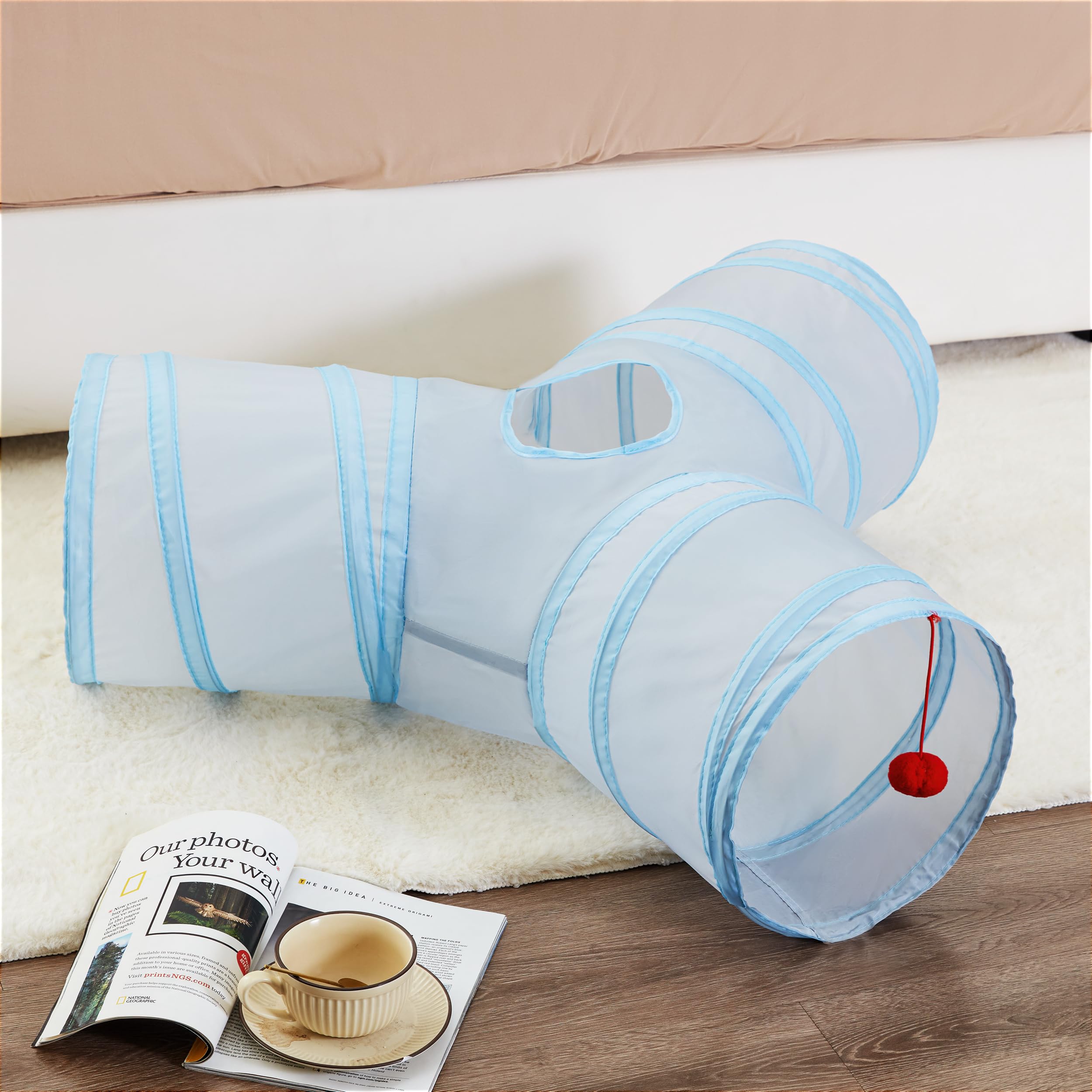 Tempcore Pet Cat Tunnel Tube Cat Toys 3 Way Collapsible, Cat Tunnels For Indoor Cats,Kitty Tunnel Bored Cat Pet Toys Peek Hole Toy Ball Cat, Puppy, Kitty, Kitten, Rabbit Light Grey