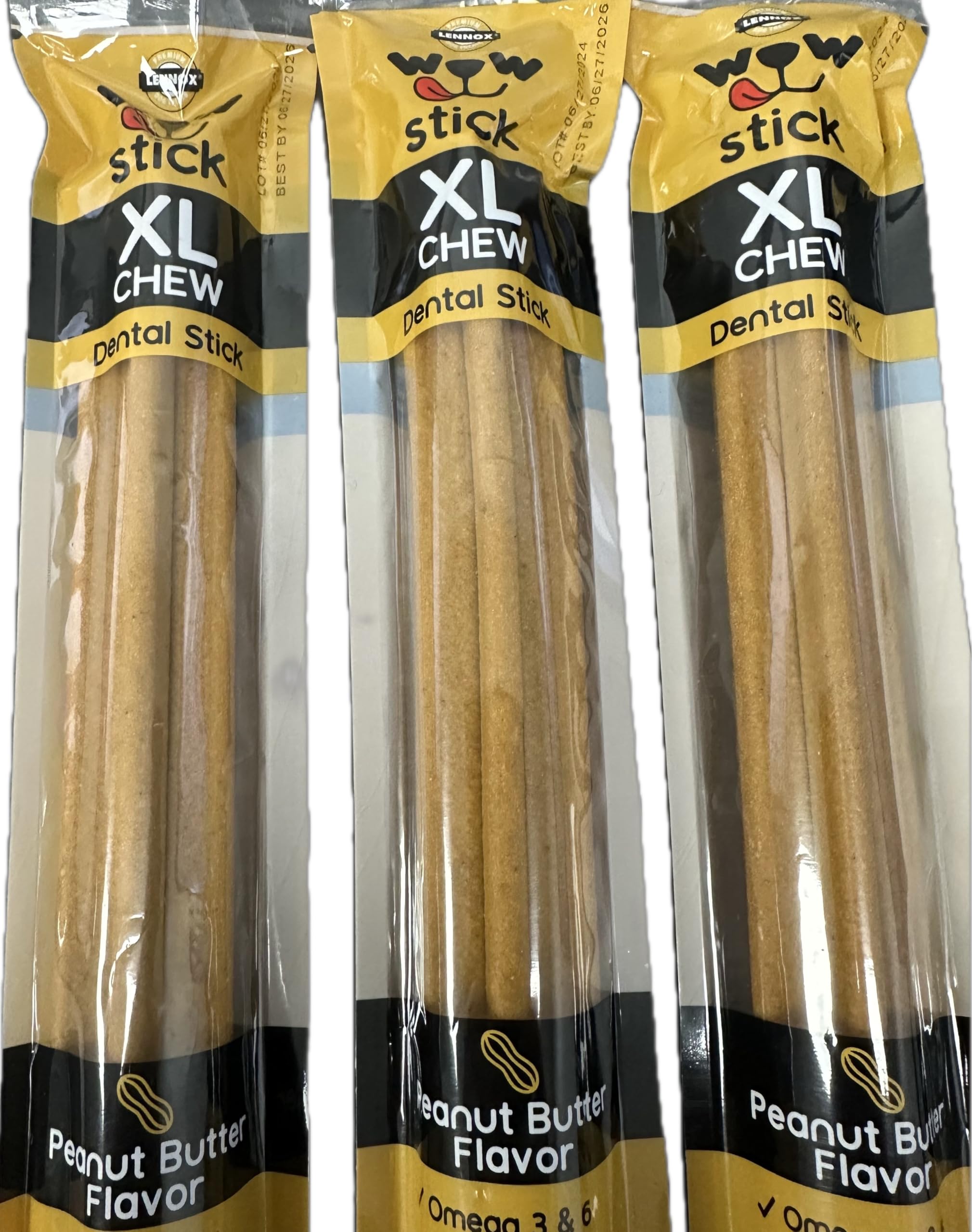 Wow XL Sticks 9.5 Peanut Butter Dental Stick Dog Chew Treat | Omega 3 & 6 Added | Keeps Gums & Teeth Healthy | 4.23 Ounces - 3 P